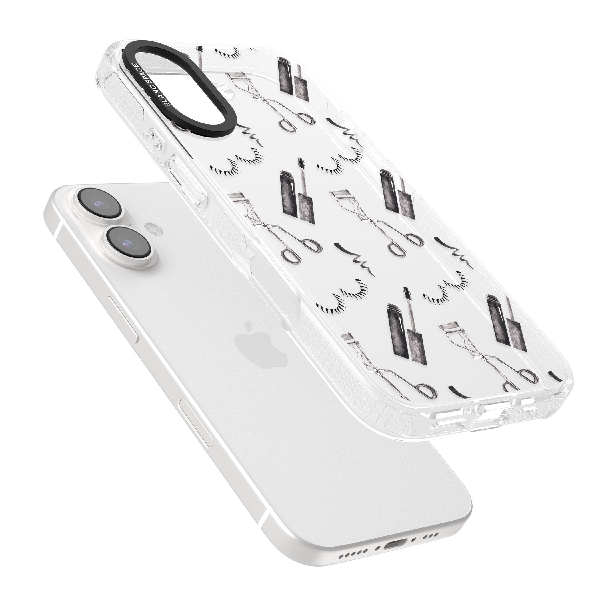 Eyelash Makeup Pattern iPhone 16 / 16 Plus Clear Case Impact Air - Blanc Space