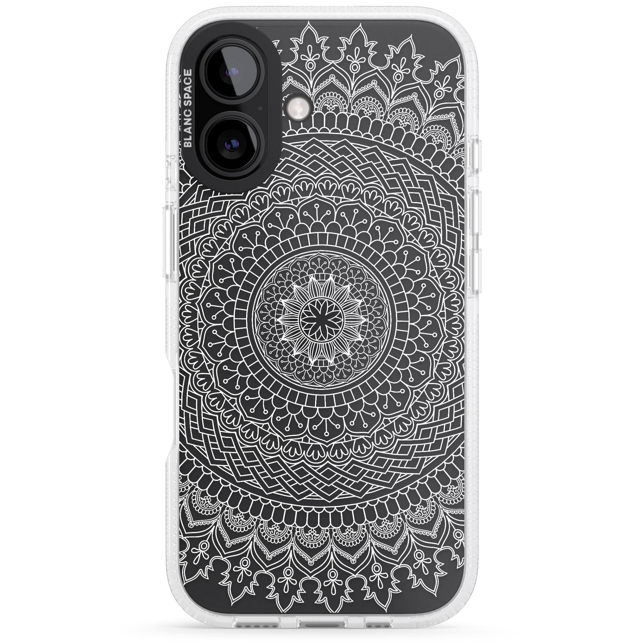 Large White Mandala Design iPhone 16 / 16 Plus Clear Case Impact Air - Blanc Space