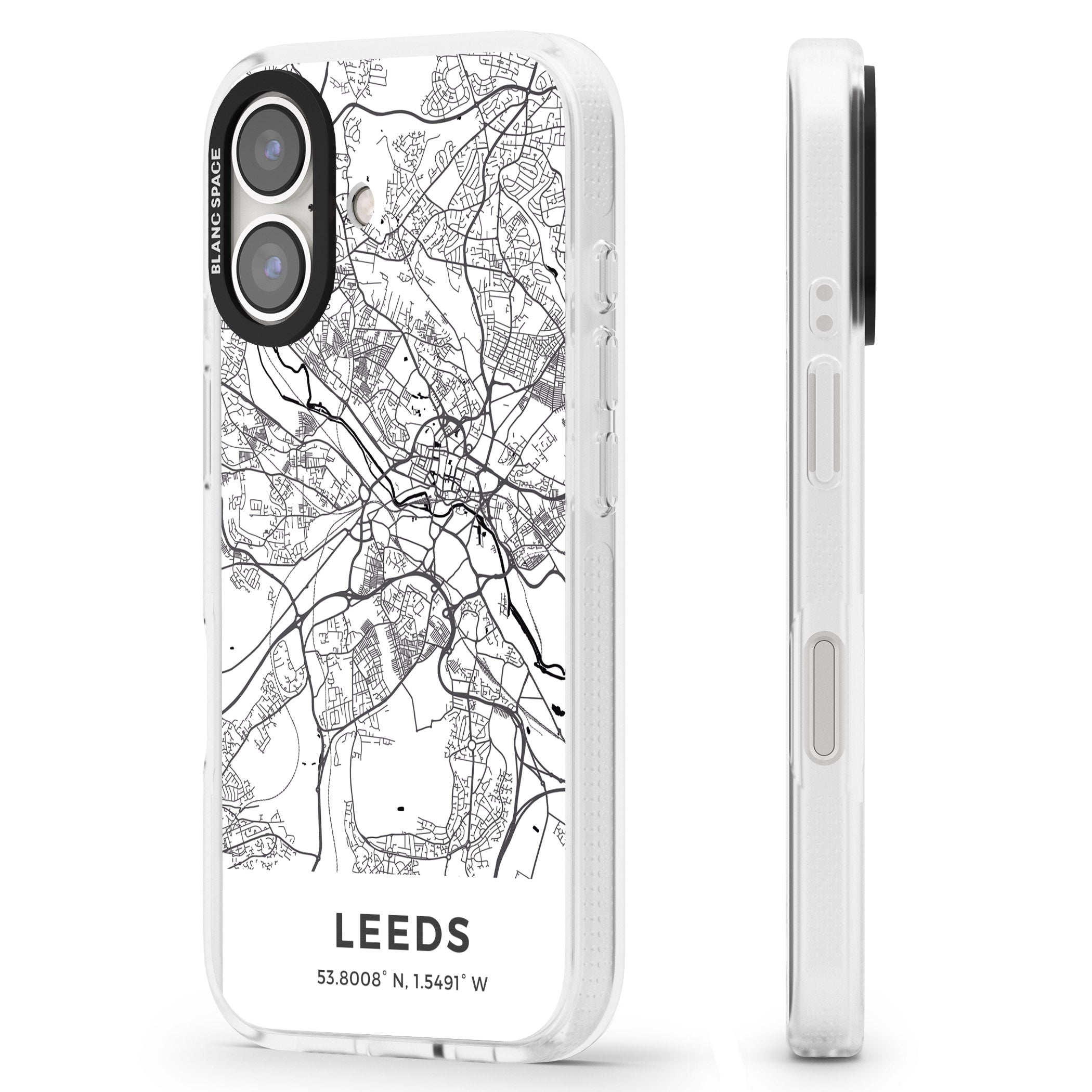 Map of Leeds, England iPhone 16 / 16 Plus Clear Case Impact Air - Blanc Space