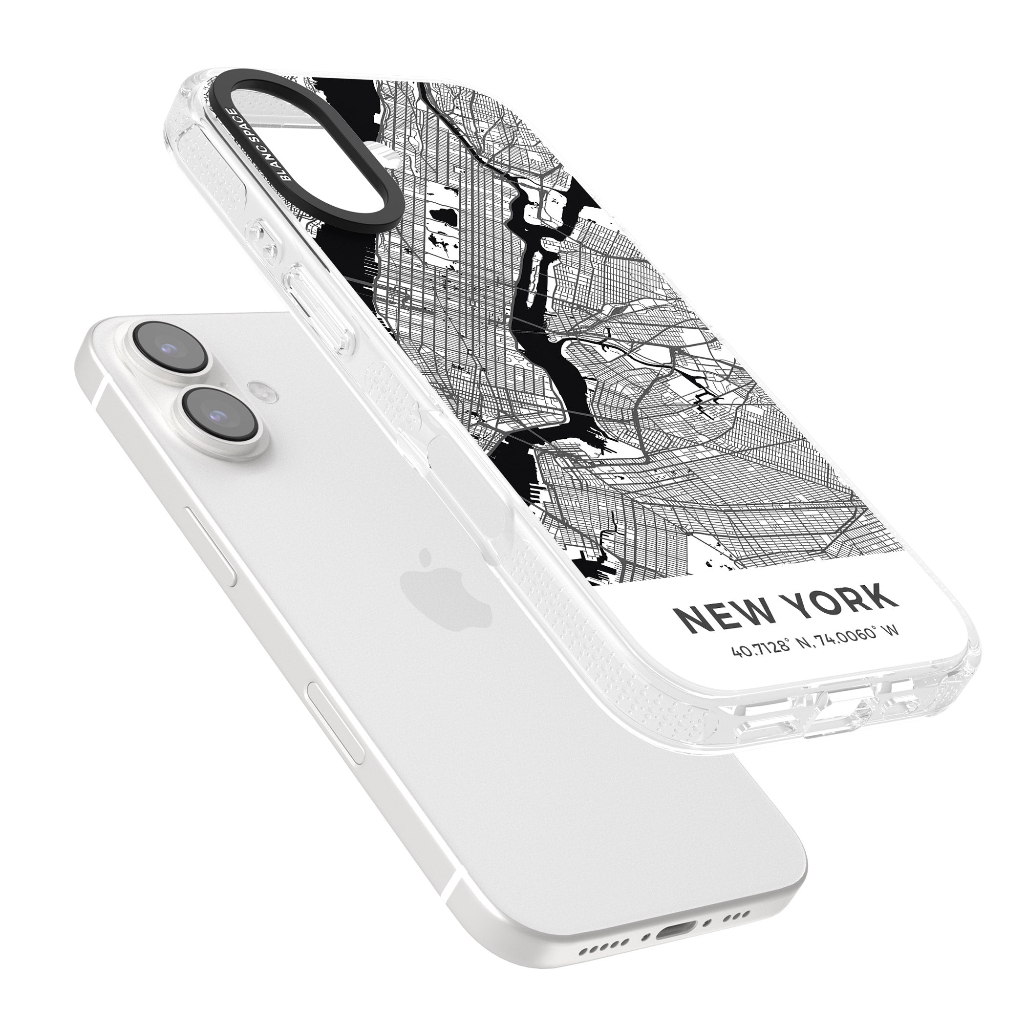 Map of New York, New York iPhone 16 / 16 Plus Clear Case Impact Air - Blanc Space