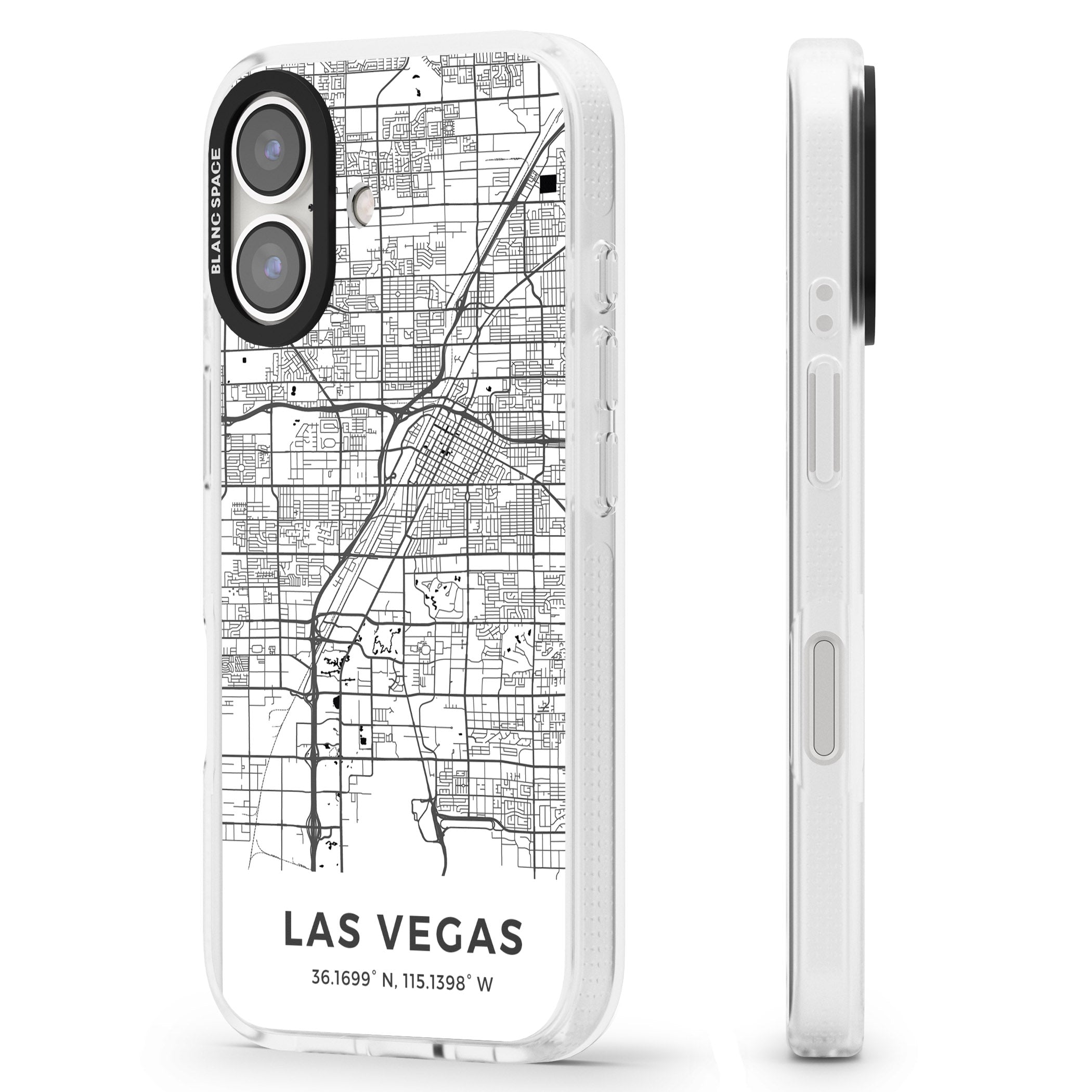 Map of Las Vegas, Nevada iPhone 16 / 16 Plus Clear Case Impact Air - Blanc Space