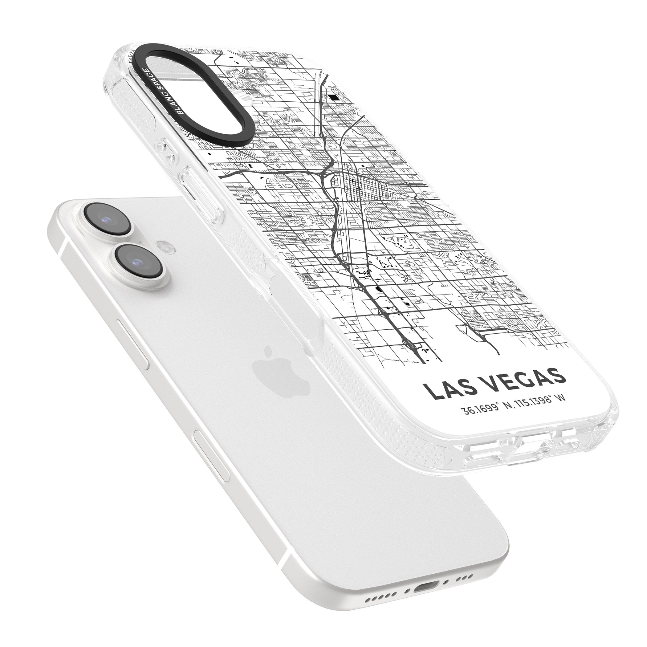 Map of Las Vegas, Nevada iPhone 16 / 16 Plus Clear Case Impact Air - Blanc Space