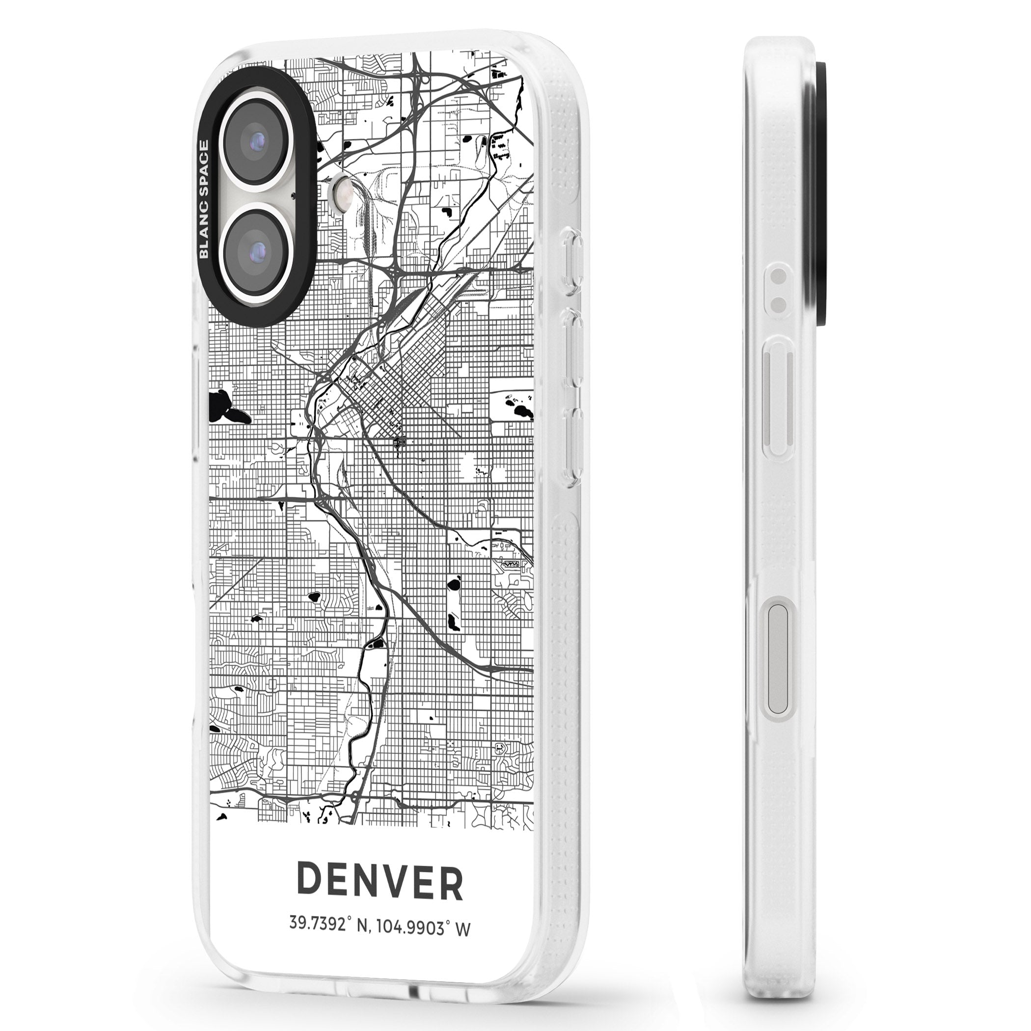 Map of Denver, Colorado iPhone 16 / 16 Plus Clear Case Impact Air - Blanc Space