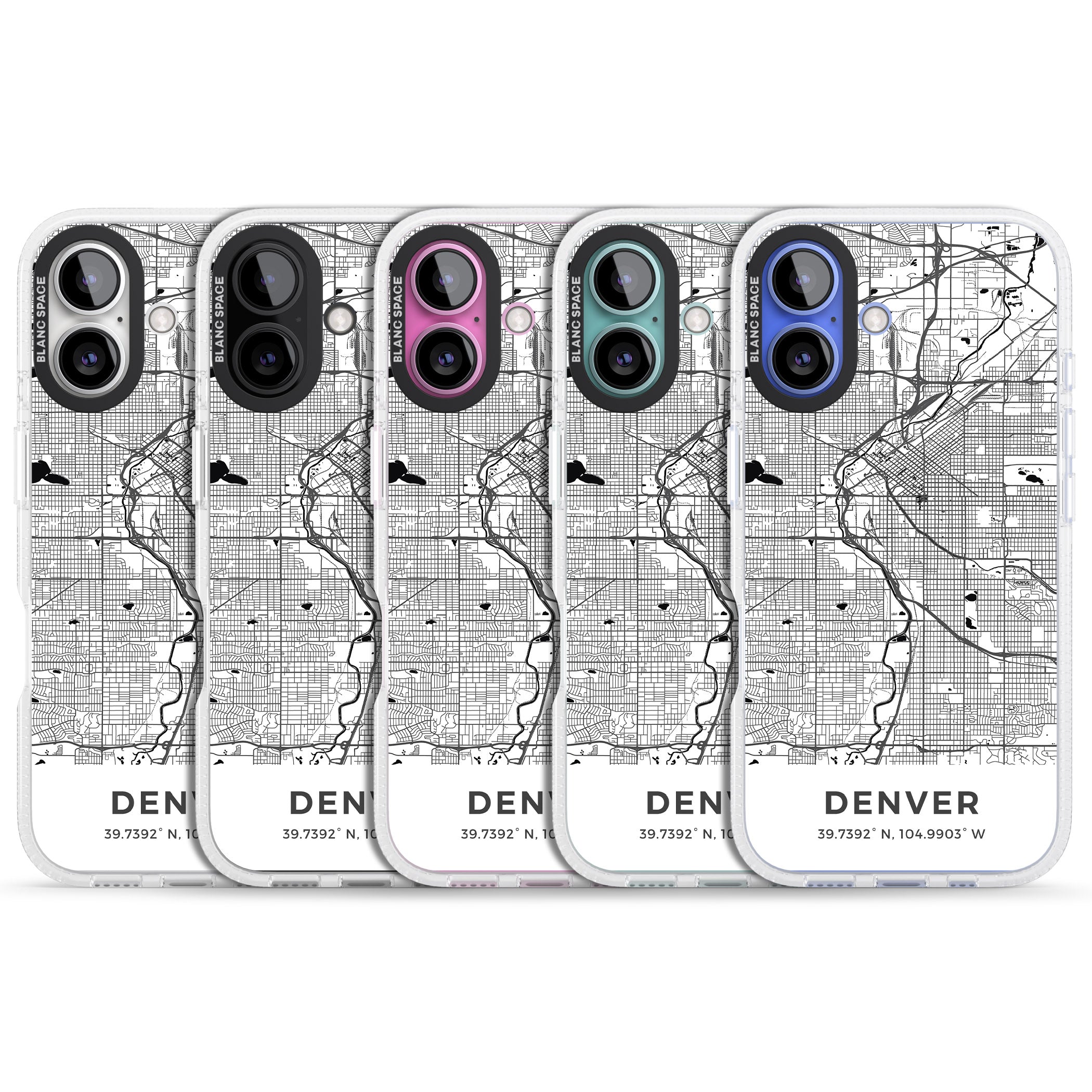 Map of Denver, Colorado iPhone 16 / 16 Plus Clear Case Impact Air - Blanc Space