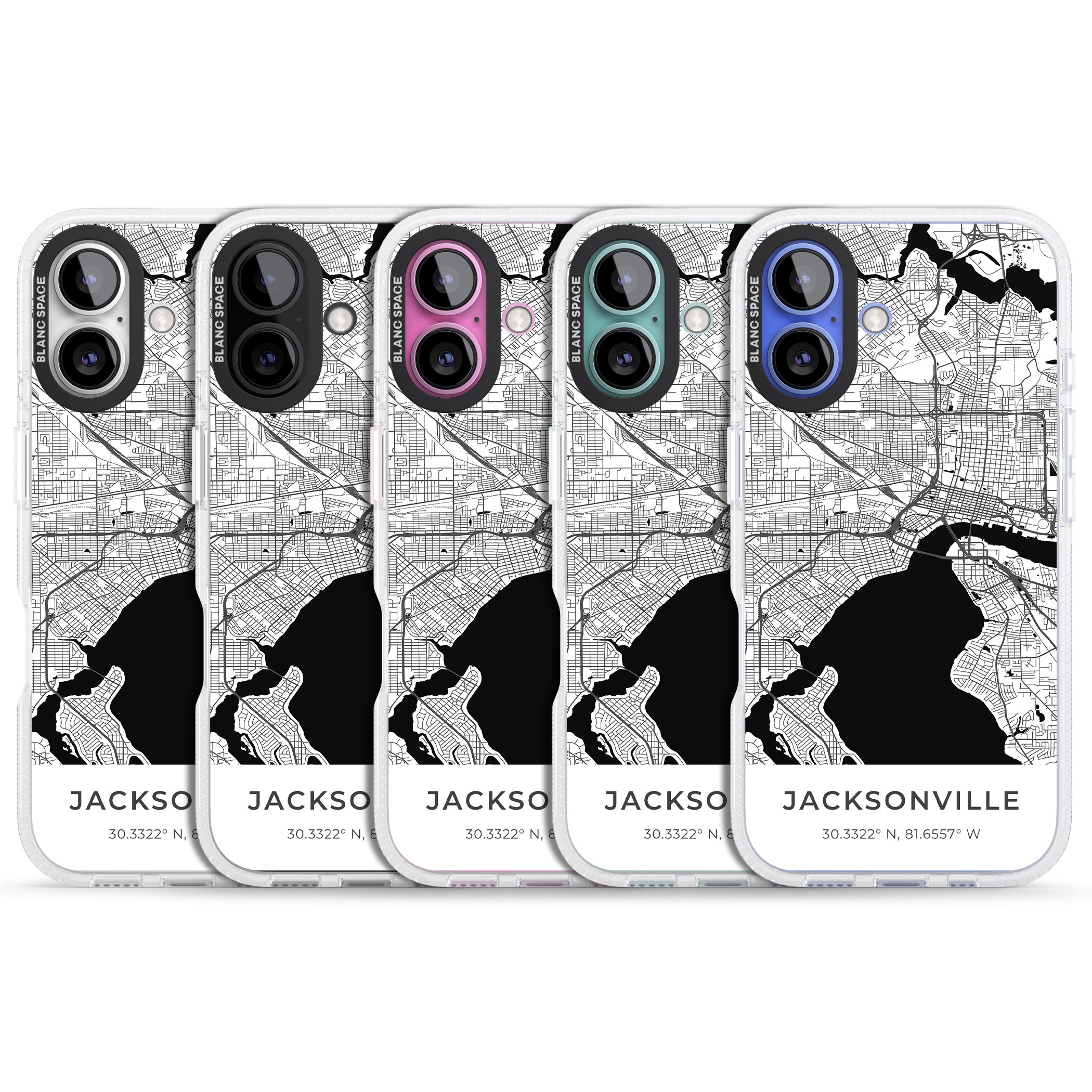 Map of Jacksonville, Florida iPhone 16 / 16 Plus Clear Case Impact Air - Blanc Space