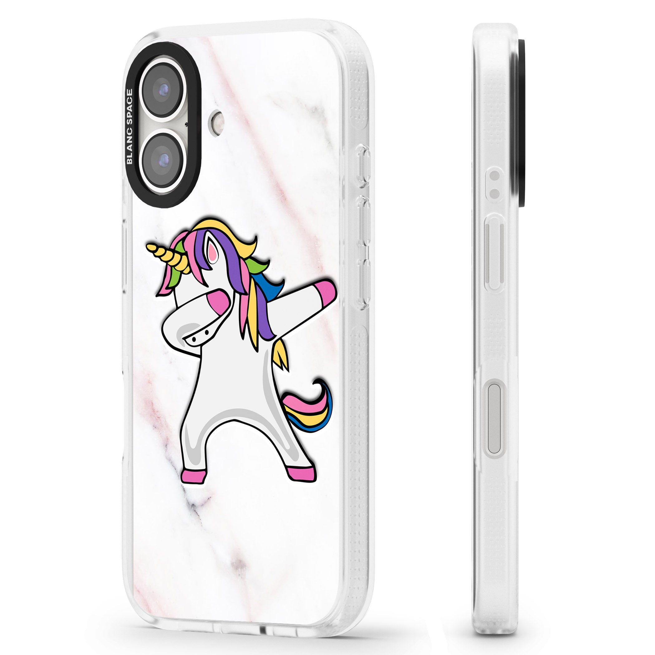 Designer Marble Unicorn Dab iPhone 16 / 16 Plus Clear Case Impact Air - Blanc Space