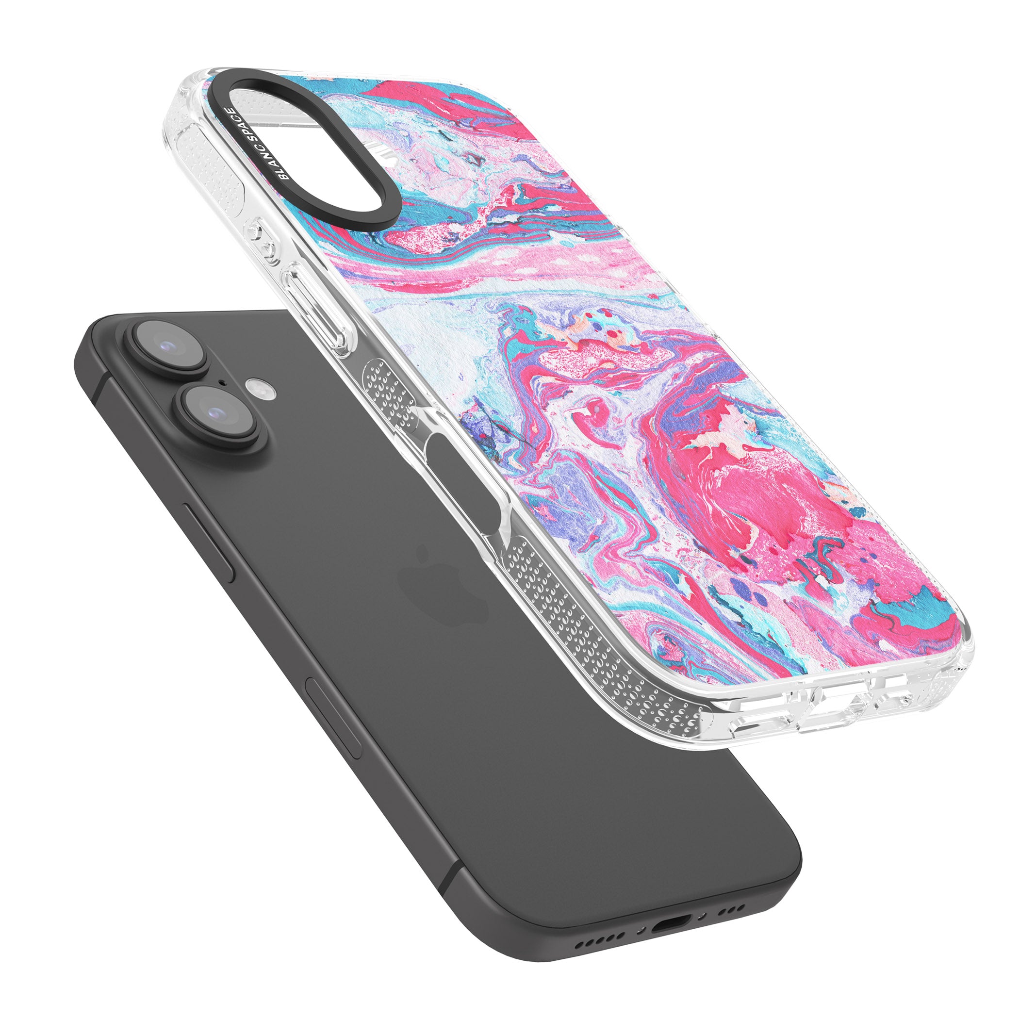 Pink, Blue & Purple Marbled Paper Pattern iPhone 16 / 16 Plus Clear Case Impact Air - Blanc Space