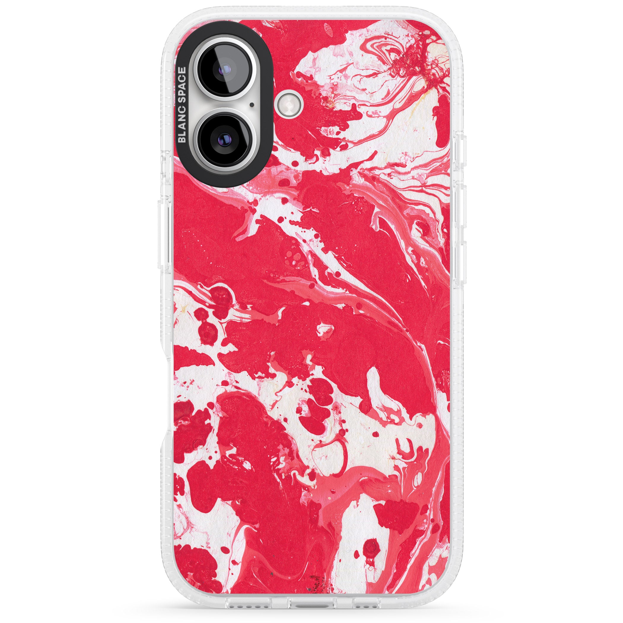 Red & White - Marbled Paper iPhone 16 / 16 Plus Clear Case Impact Air - Blanc Space