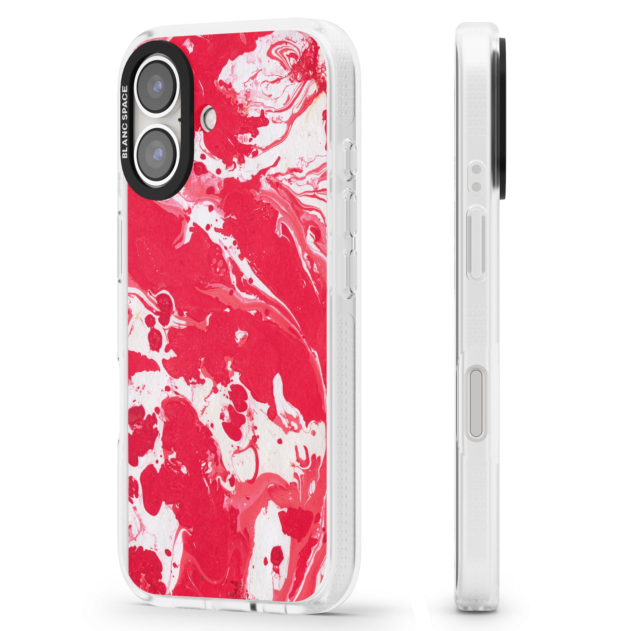 Red & White - Marbled Paper iPhone 16 / 16 Plus Clear Case Impact Air - Blanc Space