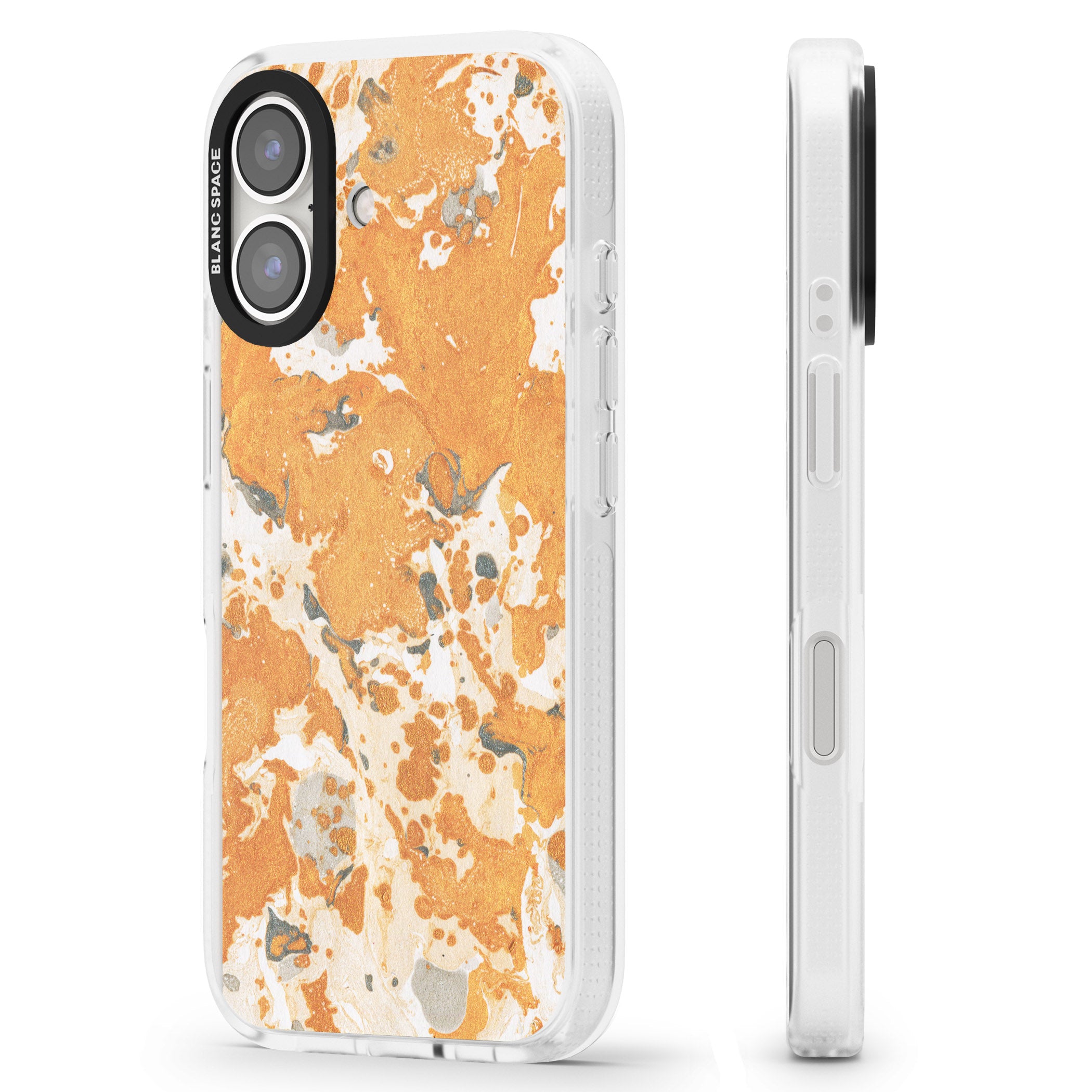 Orange Marbled Paper Pattern iPhone 16 / 16 Plus Clear Case Impact Air - Blanc Space