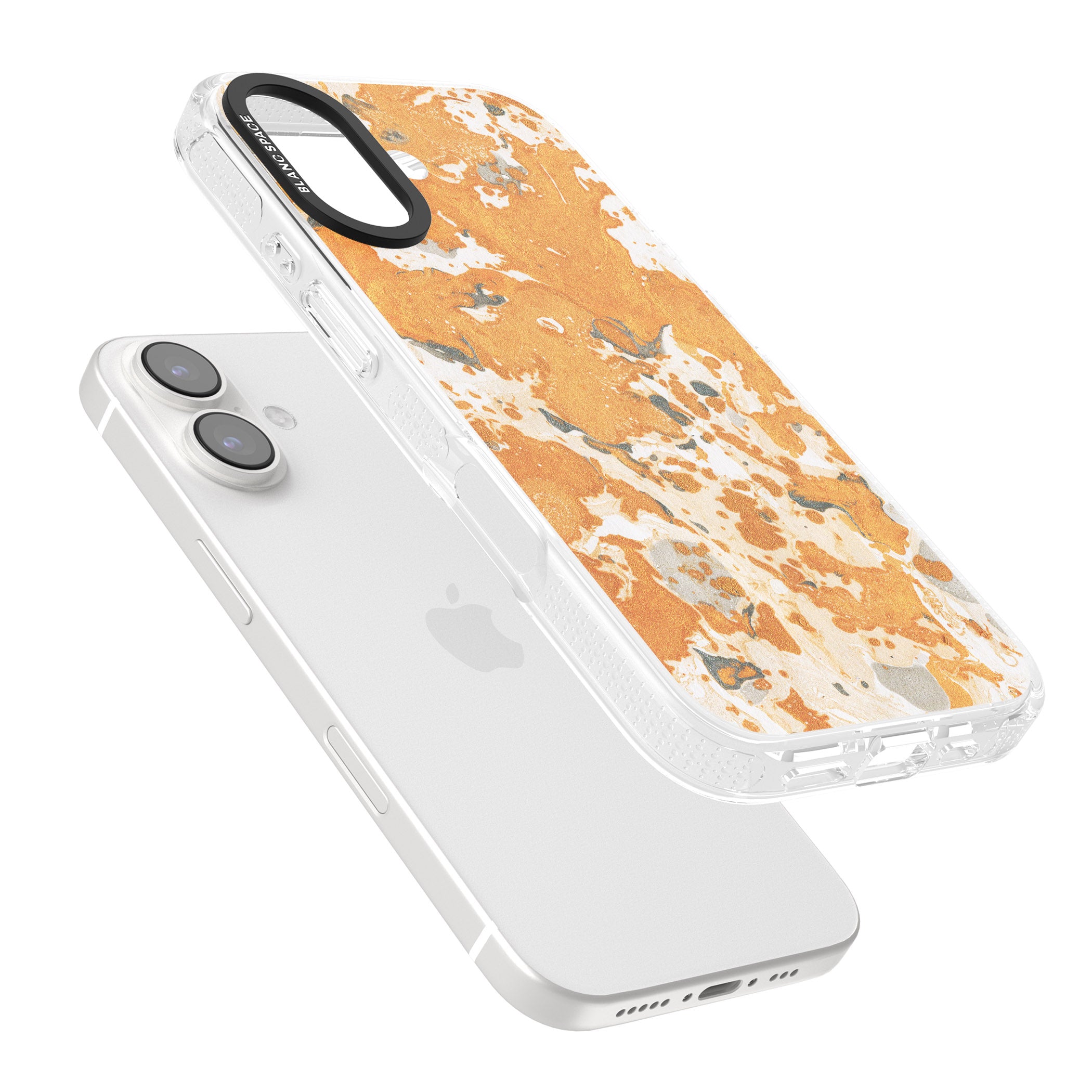 Orange Marbled Paper Pattern iPhone 16 / 16 Plus Clear Case Impact Air - Blanc Space
