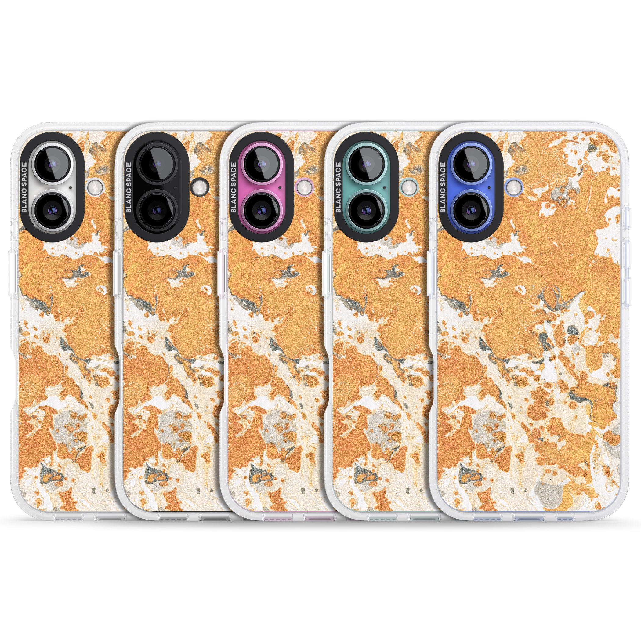 Orange Marbled Paper Pattern iPhone 16 / 16 Plus Clear Case Impact Air - Blanc Space