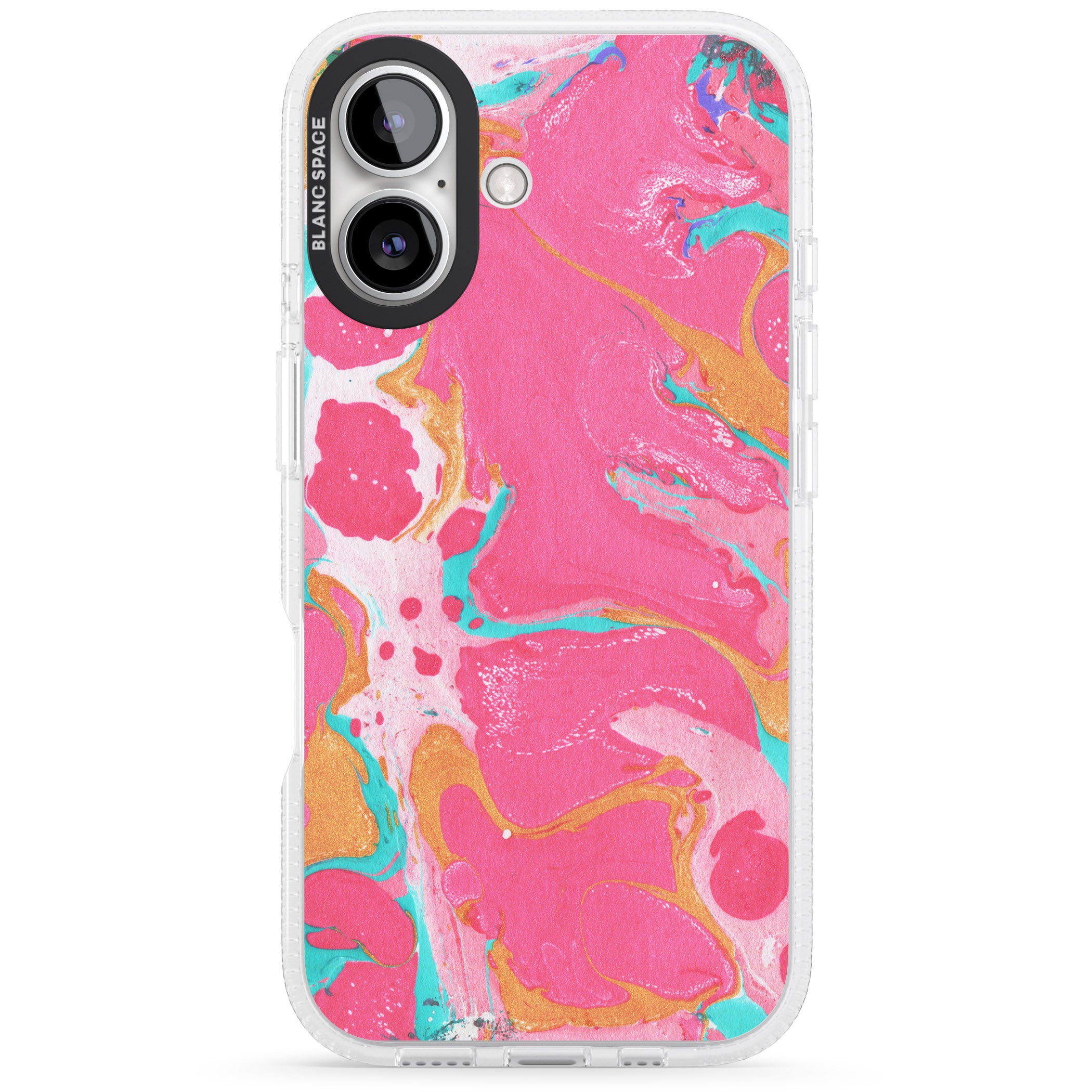 Pink, Orange & Turquoise Marbled Paper Pattern iPhone 16 / 16 Plus Clear Case Impact Air - Blanc Space