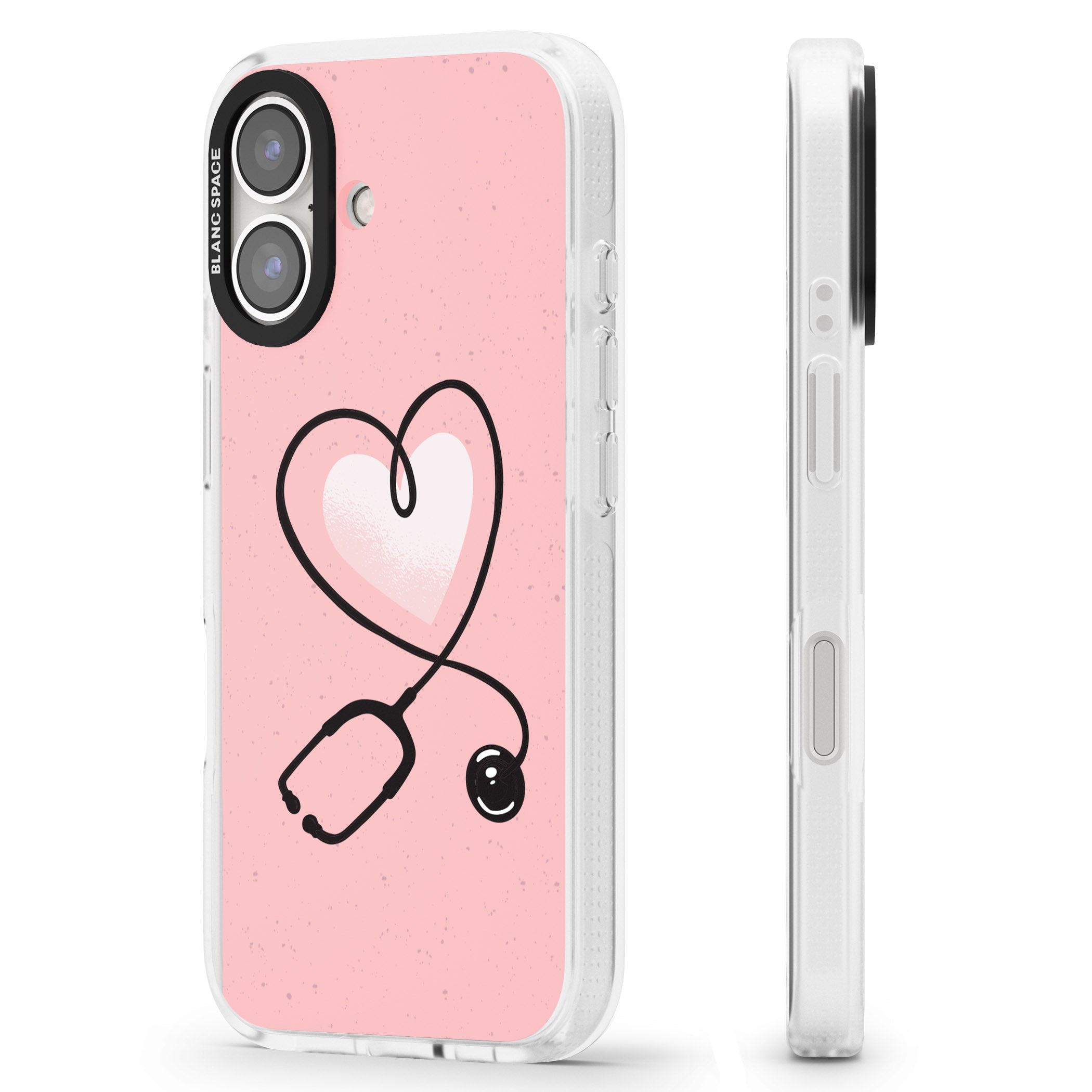 Medical Inspired Design Stethoscope Heart iPhone 16 / 16 Plus Clear Case Impact Air - Blanc Space