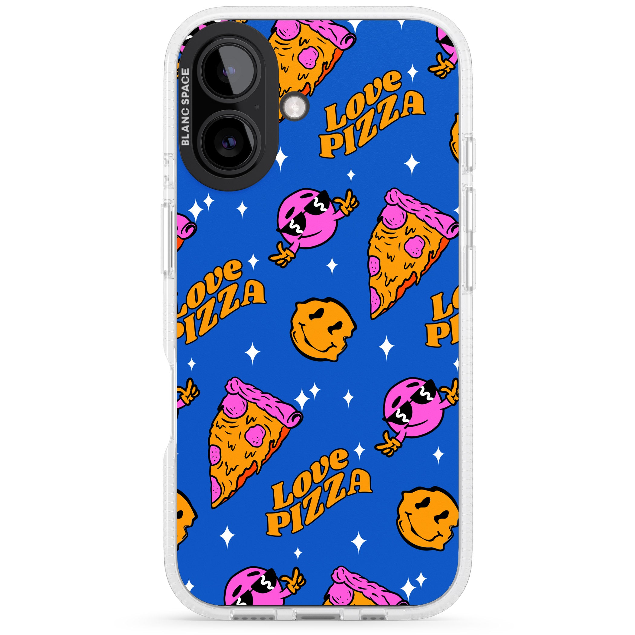 Psychedelic Love Pizza Pattern iPhone 16 / 16 Plus Clear Case Impact Air - Blanc Space