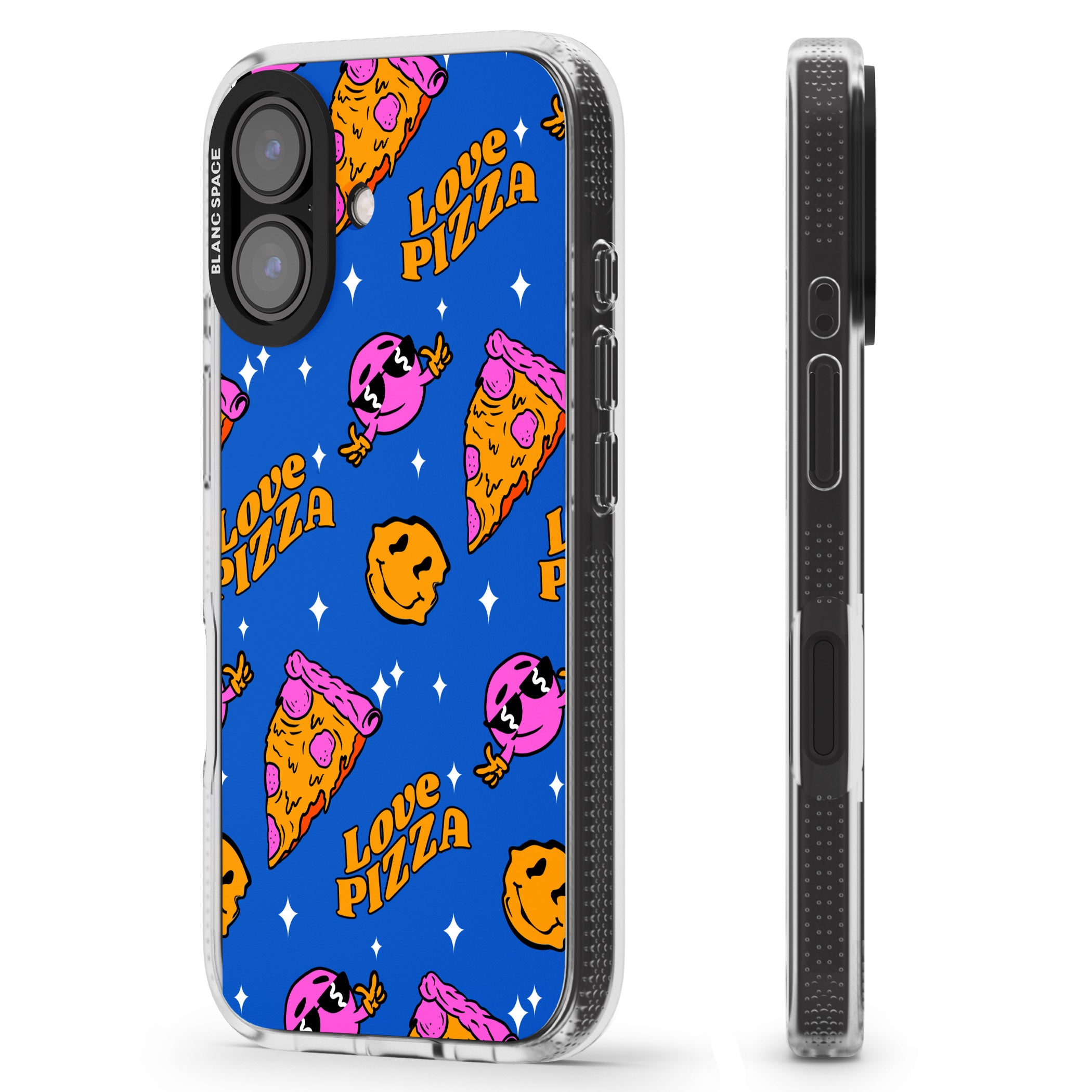 Psychedelic Love Pizza Pattern iPhone 16 / 16 Plus Clear Case Impact Air - Blanc Space