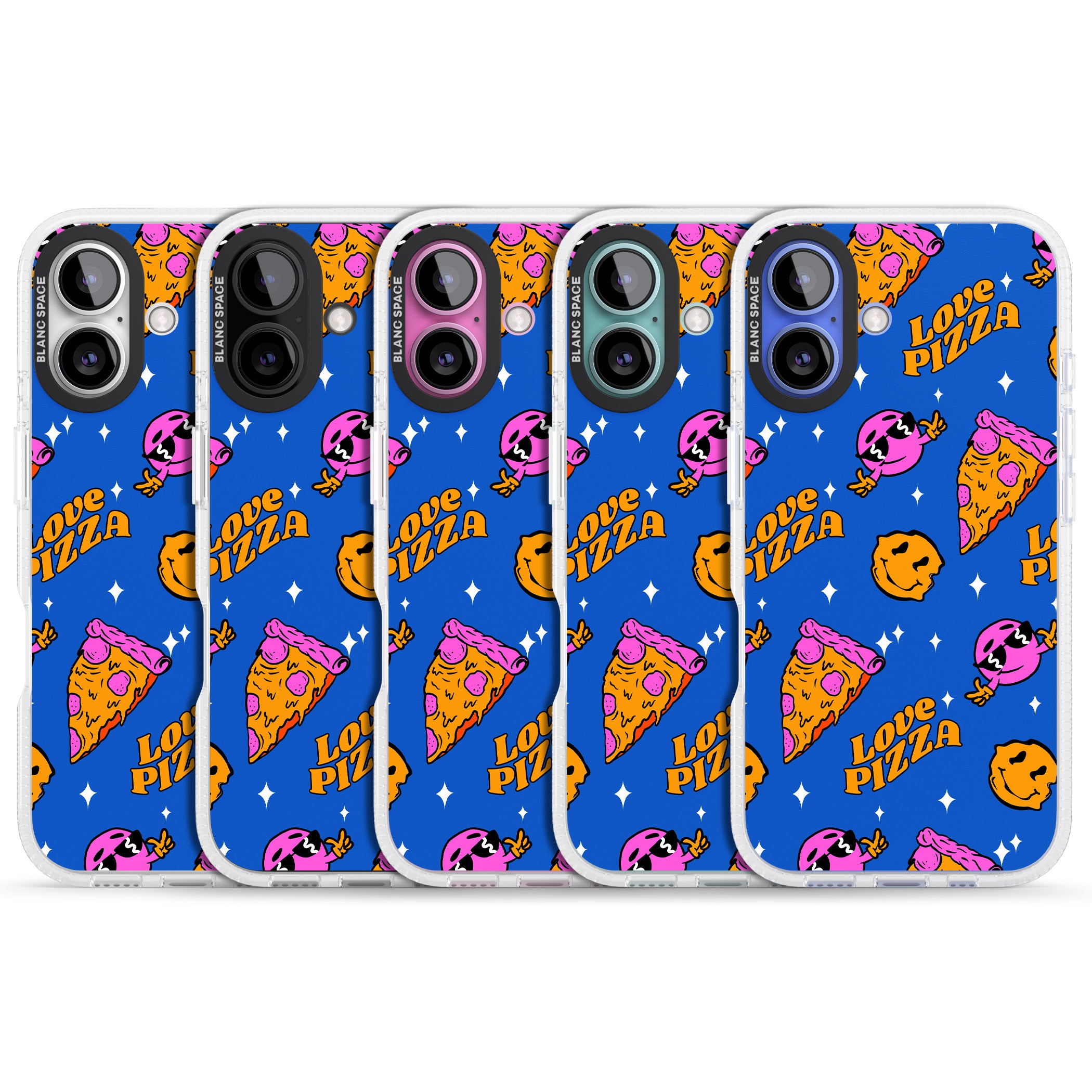 Psychedelic Love Pizza Pattern iPhone 16 / 16 Plus Clear Case Impact Air - Blanc Space