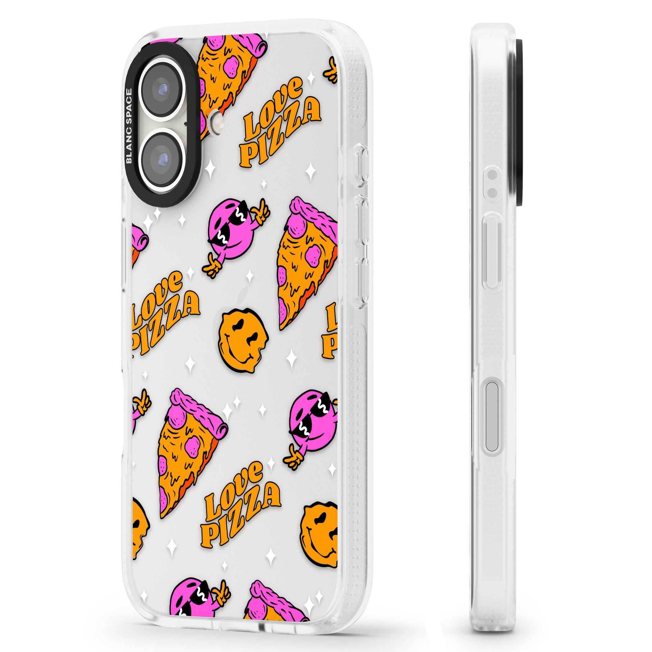 Psychedelic Love Pizza Pattern (Clear) iPhone 16 / 16 Plus Clear Case Impact Air - Blanc Space