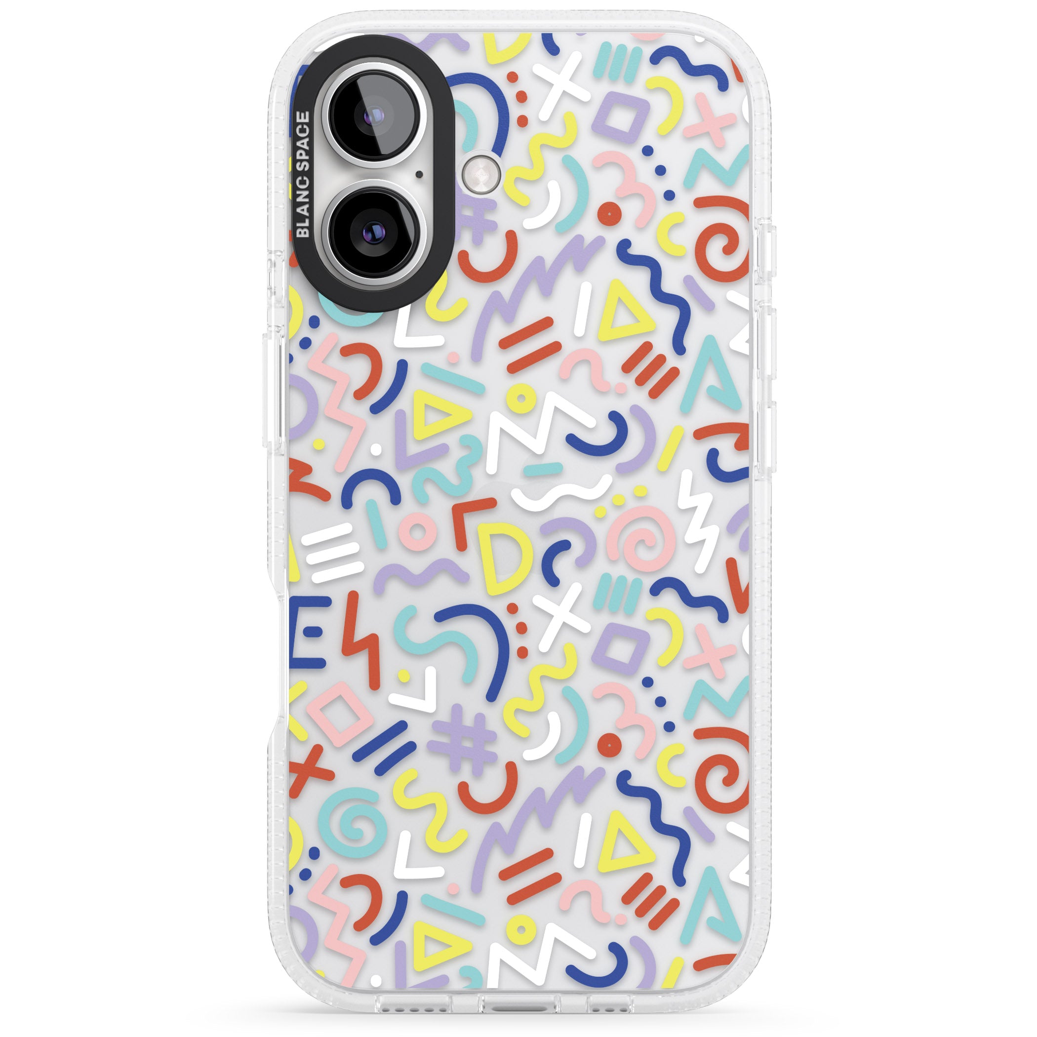 Colourful Mixed Shapes Retro Pattern Design iPhone 16 / 16 Plus Clear Case Impact Air - Blanc Space