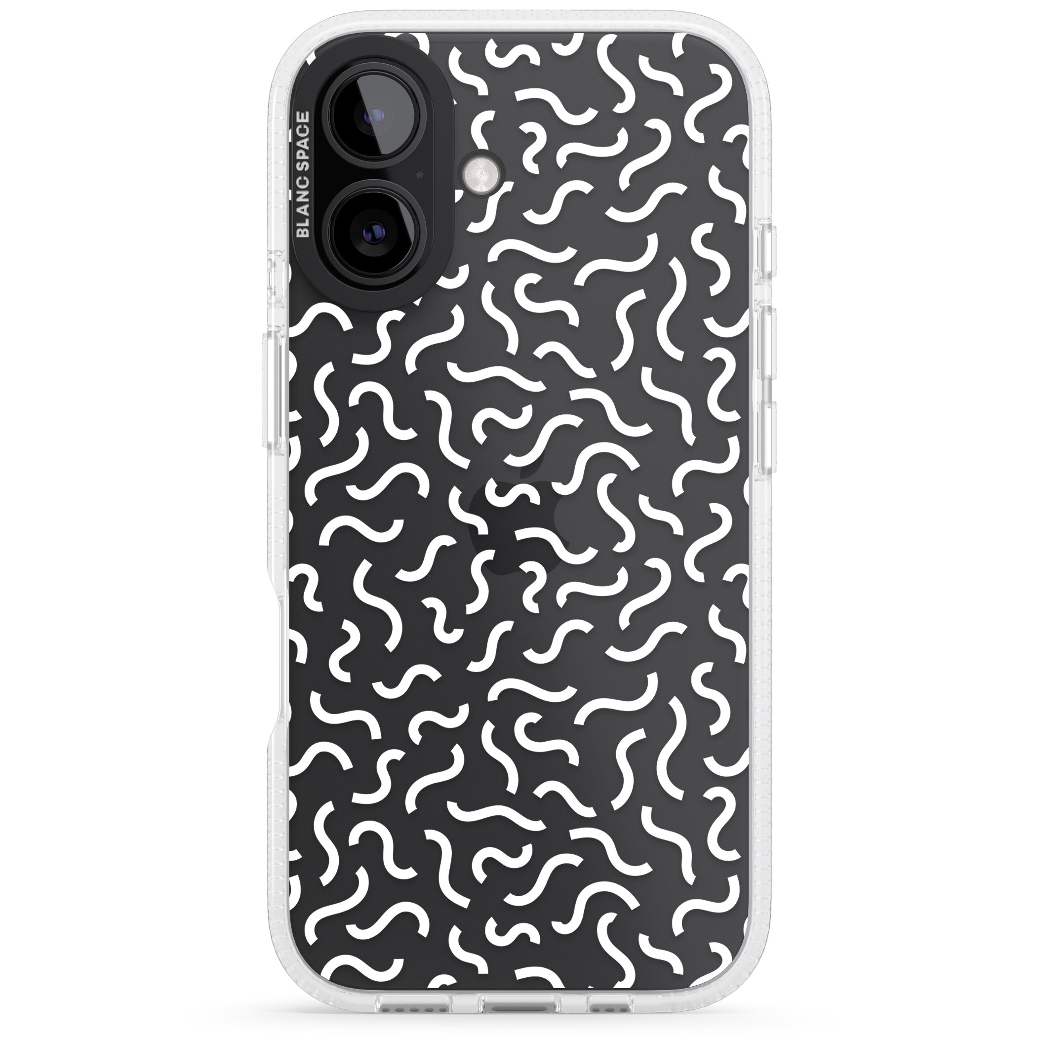 White Wavy Squiggles Memphis Retro Pattern Design iPhone 16 / 16 Plus Clear Case Impact Air - Blanc Space