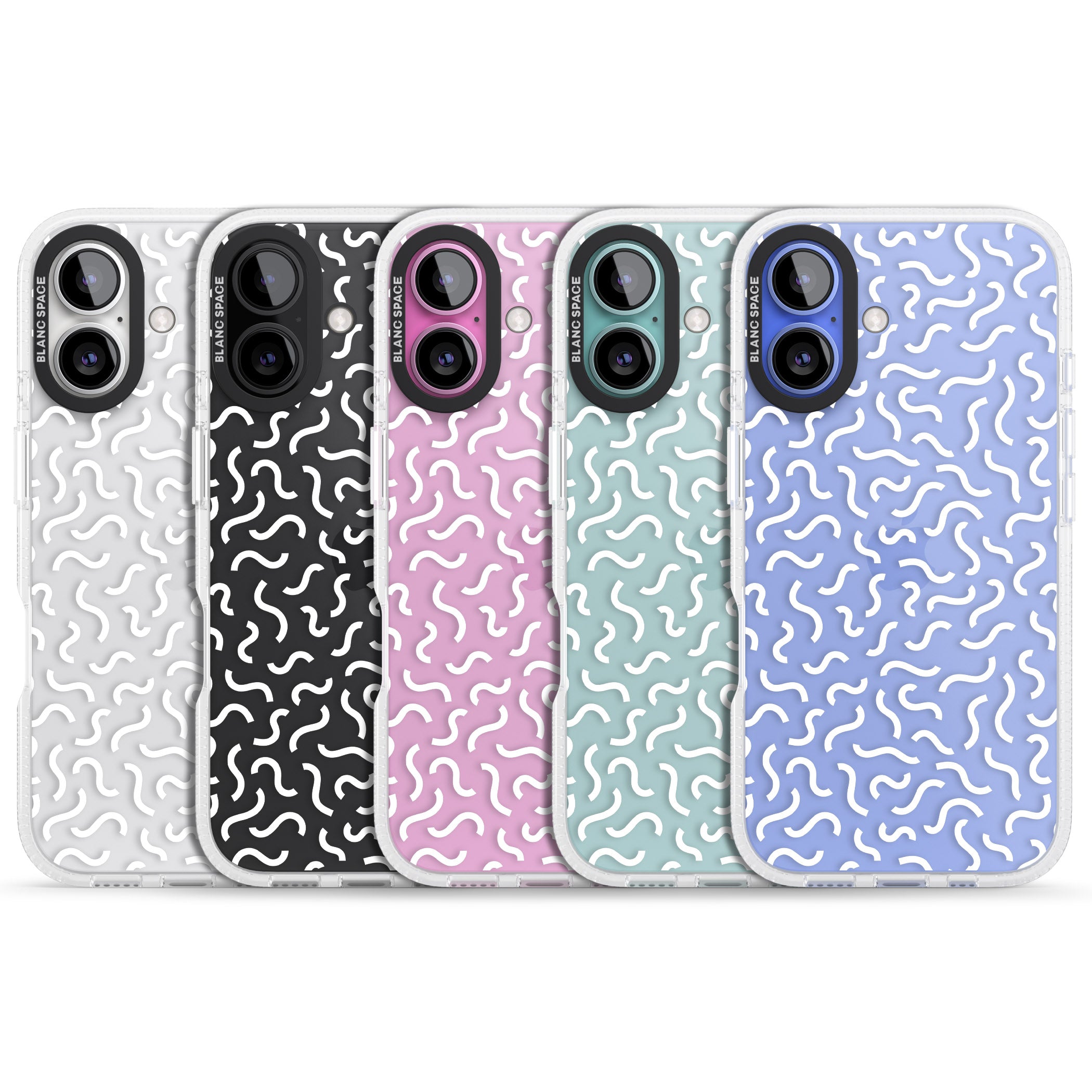 White Wavy Squiggles Memphis Retro Pattern Design iPhone 16 / 16 Plus Clear Case Impact Air - Blanc Space