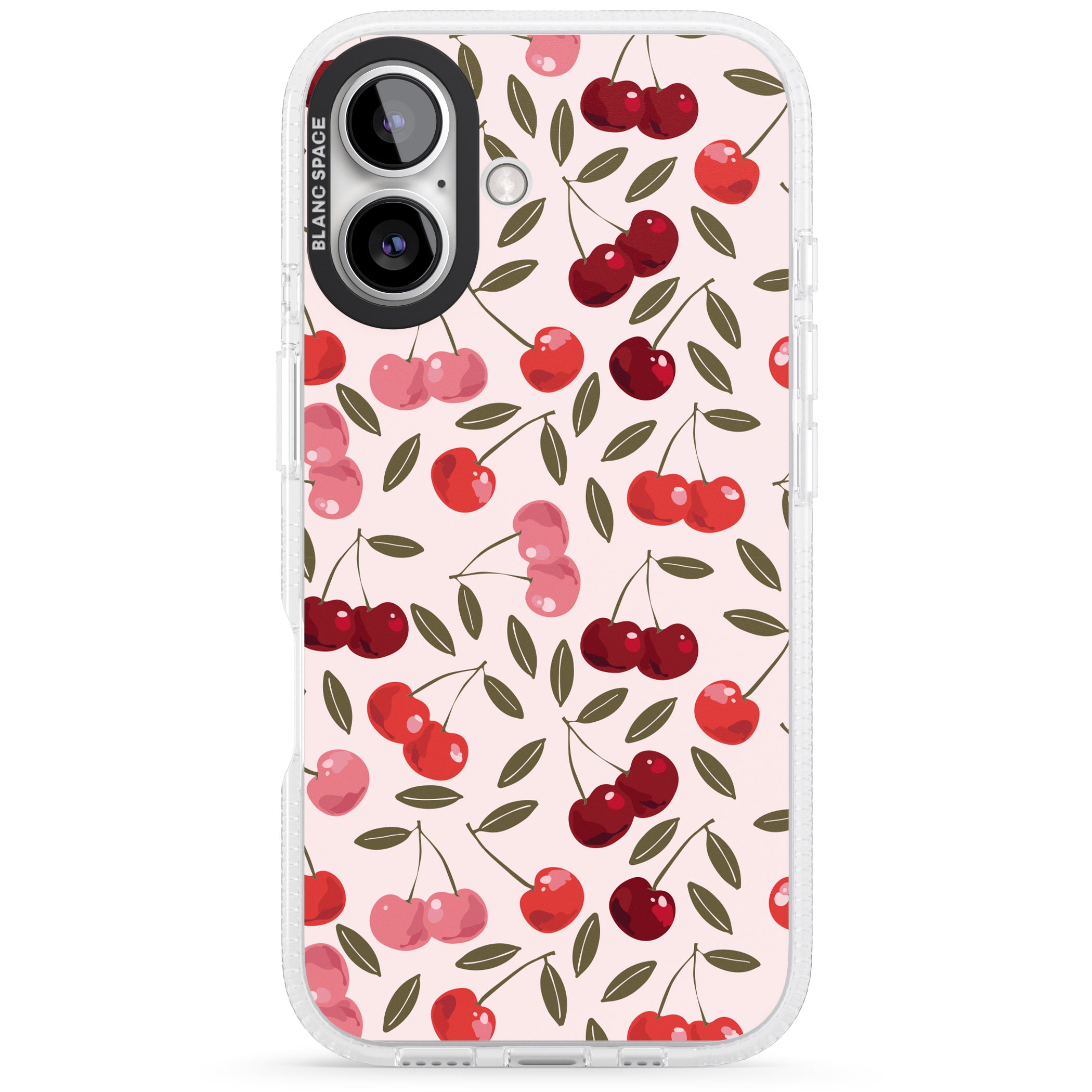 Fruity & Fun Patterns Cherries iPhone 16 / 16 Plus Clear Case Impact Air - Blanc Space