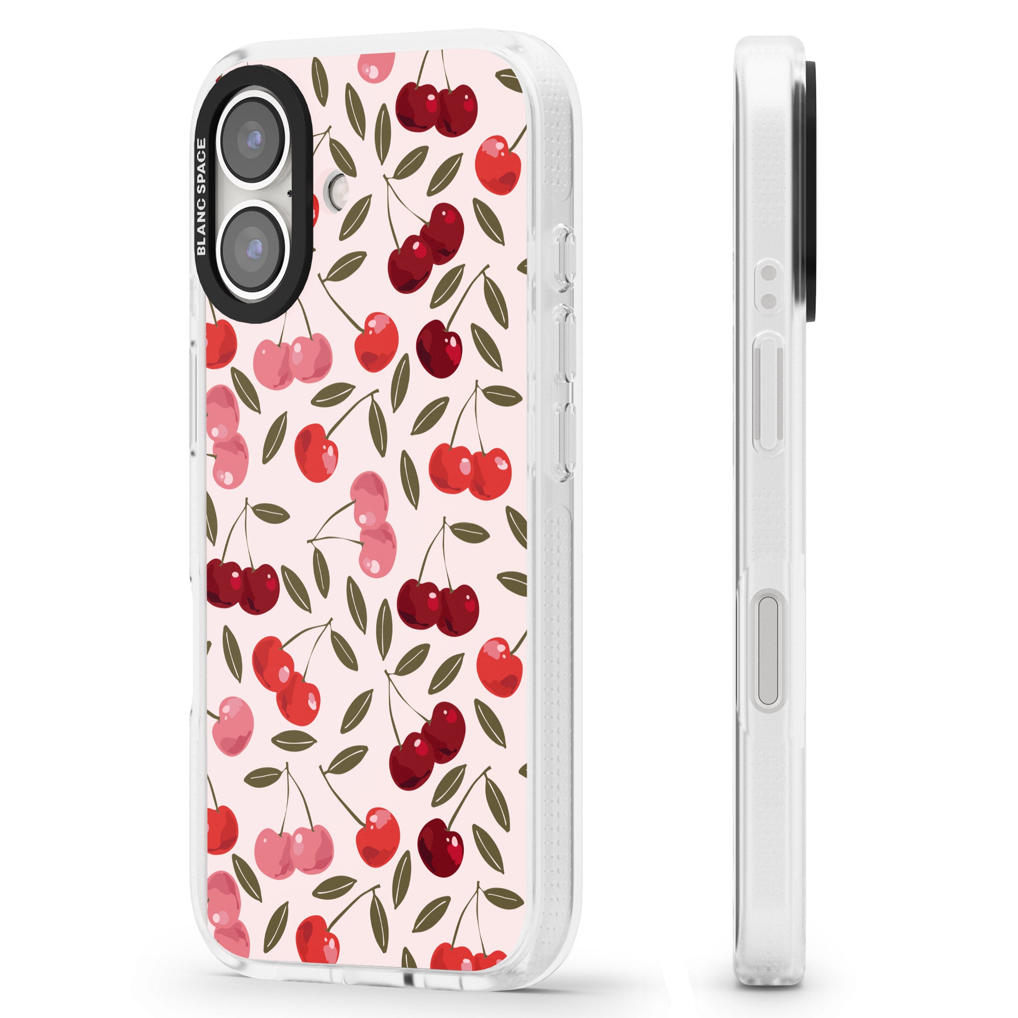 Fruity & Fun Patterns Cherries iPhone 16 / 16 Plus Clear Case Impact Air - Blanc Space
