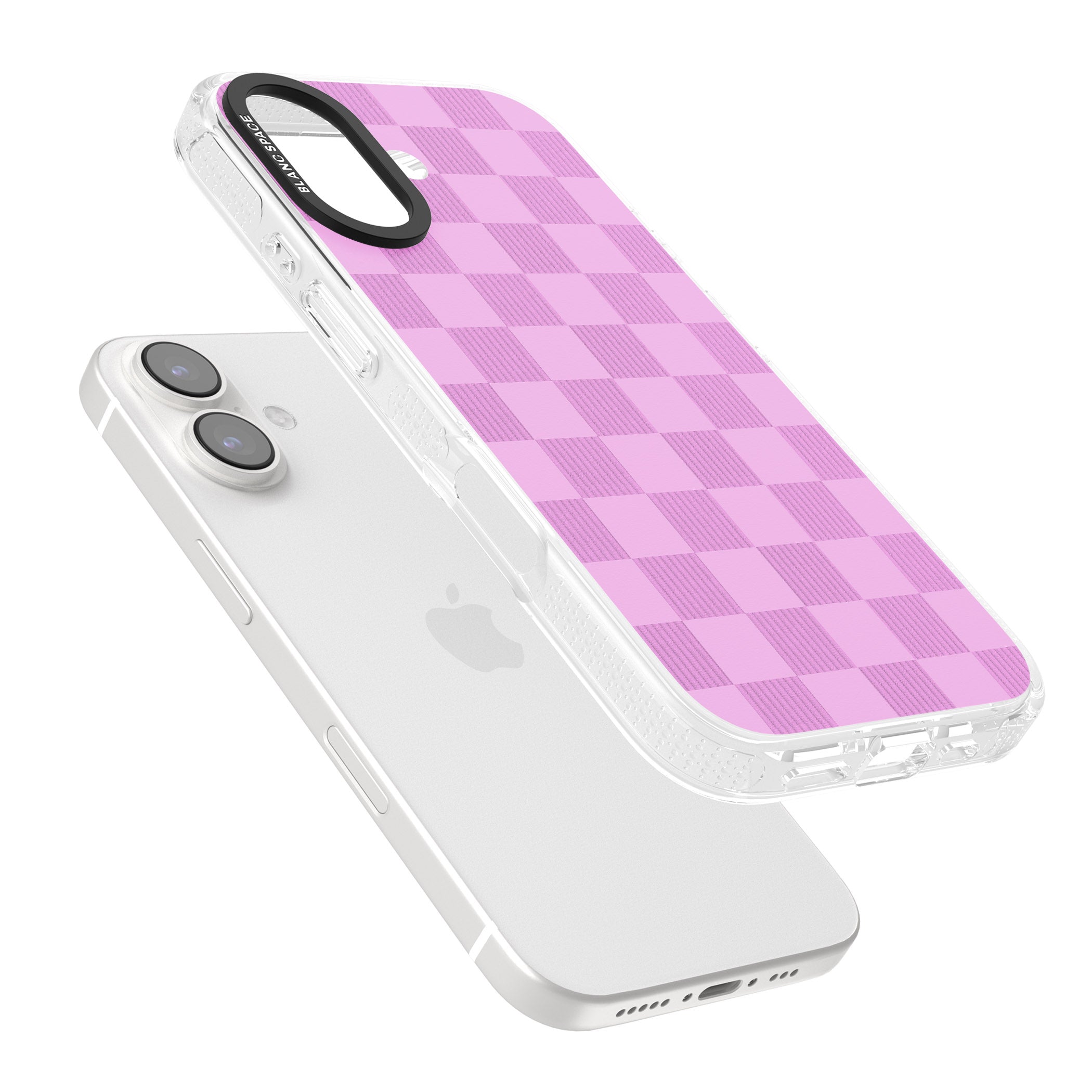 BUBBLEGUM CHECKERED iPhone 16 / 16 Plus Clear Case Impact Air - Blanc Space
