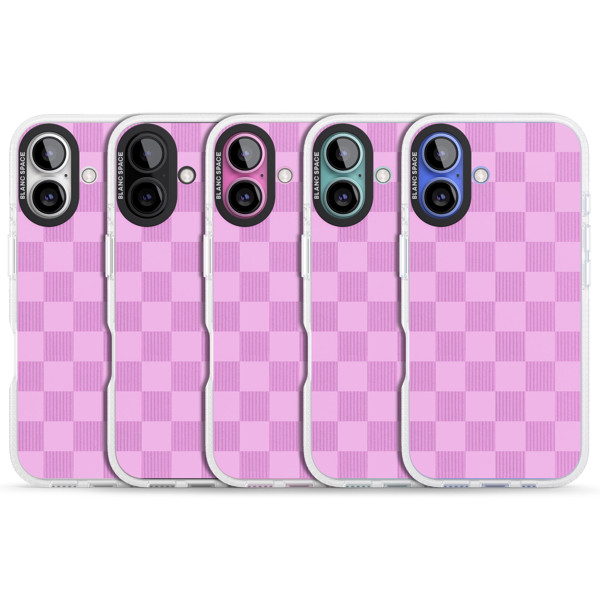 BUBBLEGUM CHECKERED iPhone 16 / 16 Plus Clear Case Impact Air - Blanc Space