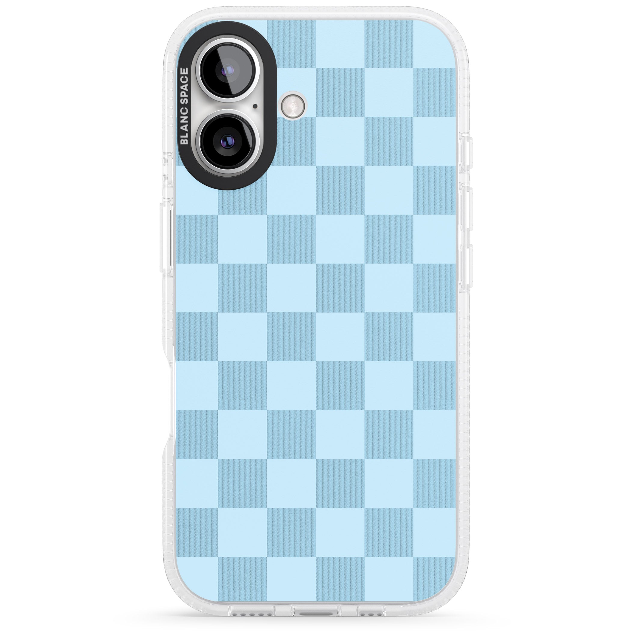SKYBLUE CHECKERED iPhone 16 / 16 Plus Clear Case Impact Air - Blanc Space