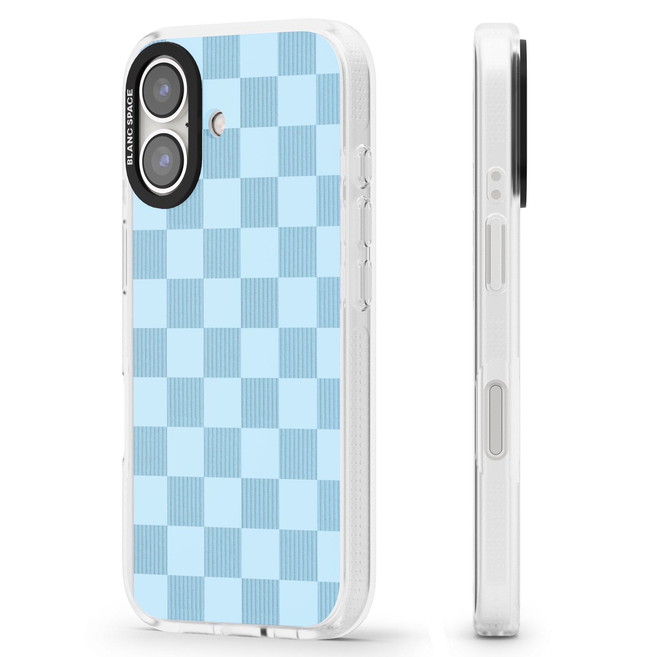 SKYBLUE CHECKERED iPhone 16 / 16 Plus Clear Case Impact Air - Blanc Space