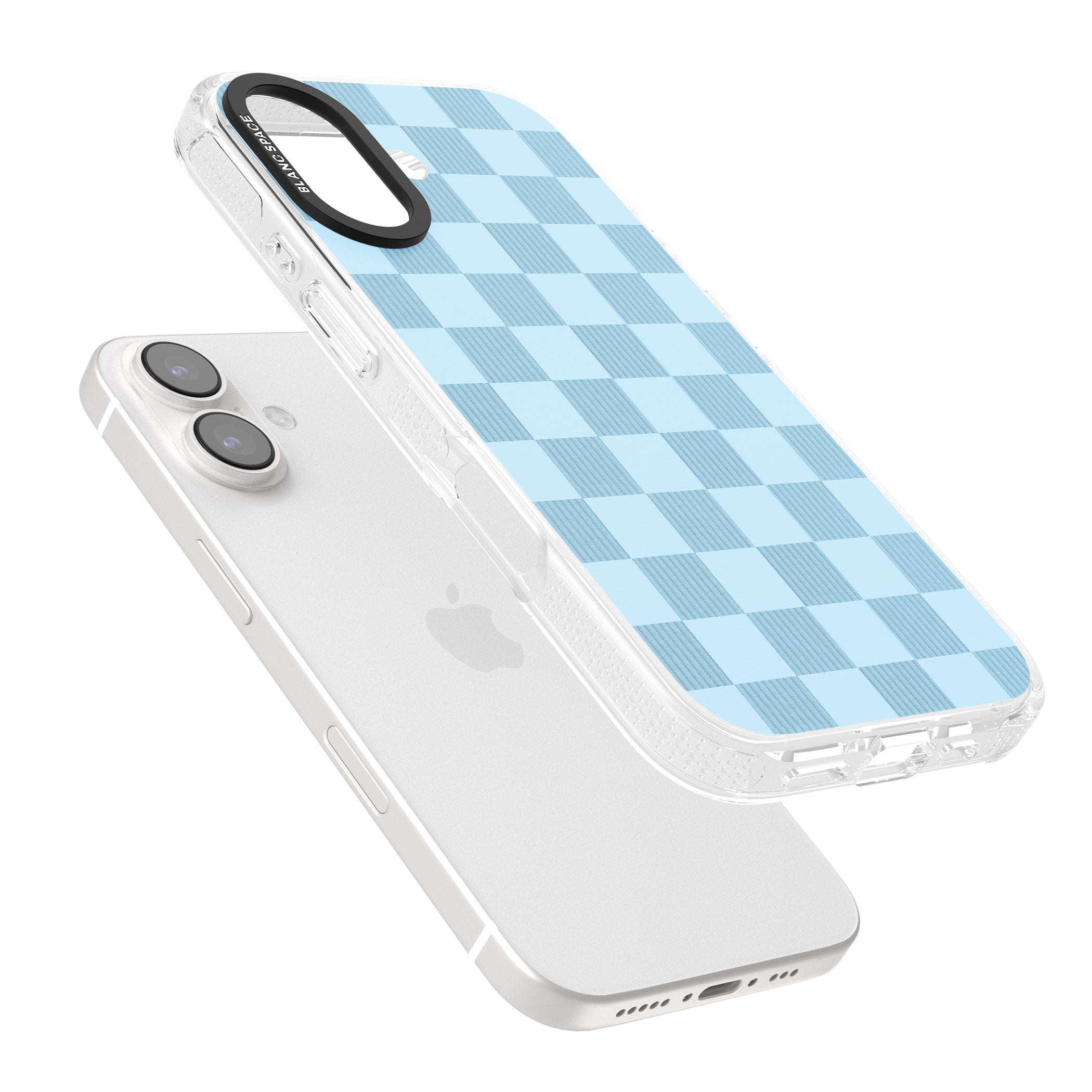SKYBLUE CHECKERED iPhone 16 / 16 Plus Clear Case Impact Air - Blanc Space
