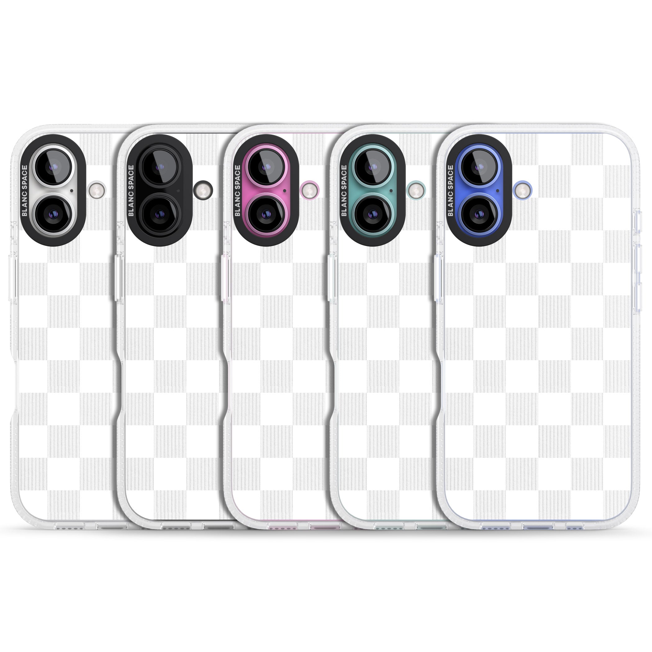 WHITE CHECKERED iPhone 16 / 16 Plus Clear Case Impact Air - Blanc Space