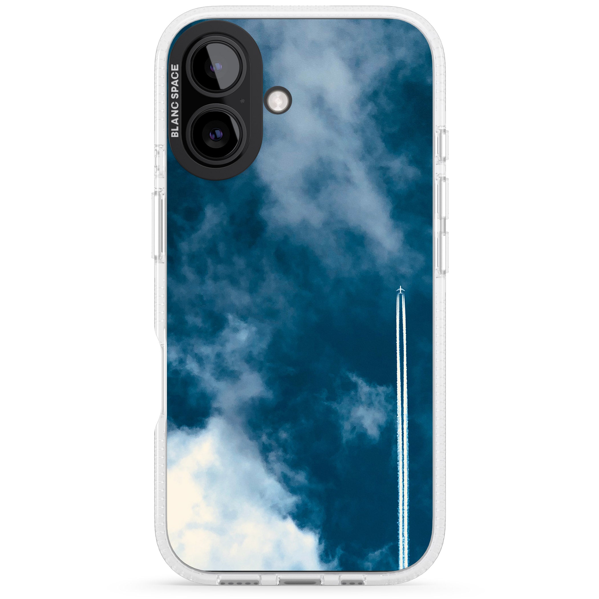 Plane in Cloudy Sky Photograph iPhone 16 / 16 Plus Clear Case Impact Air - Blanc Space
