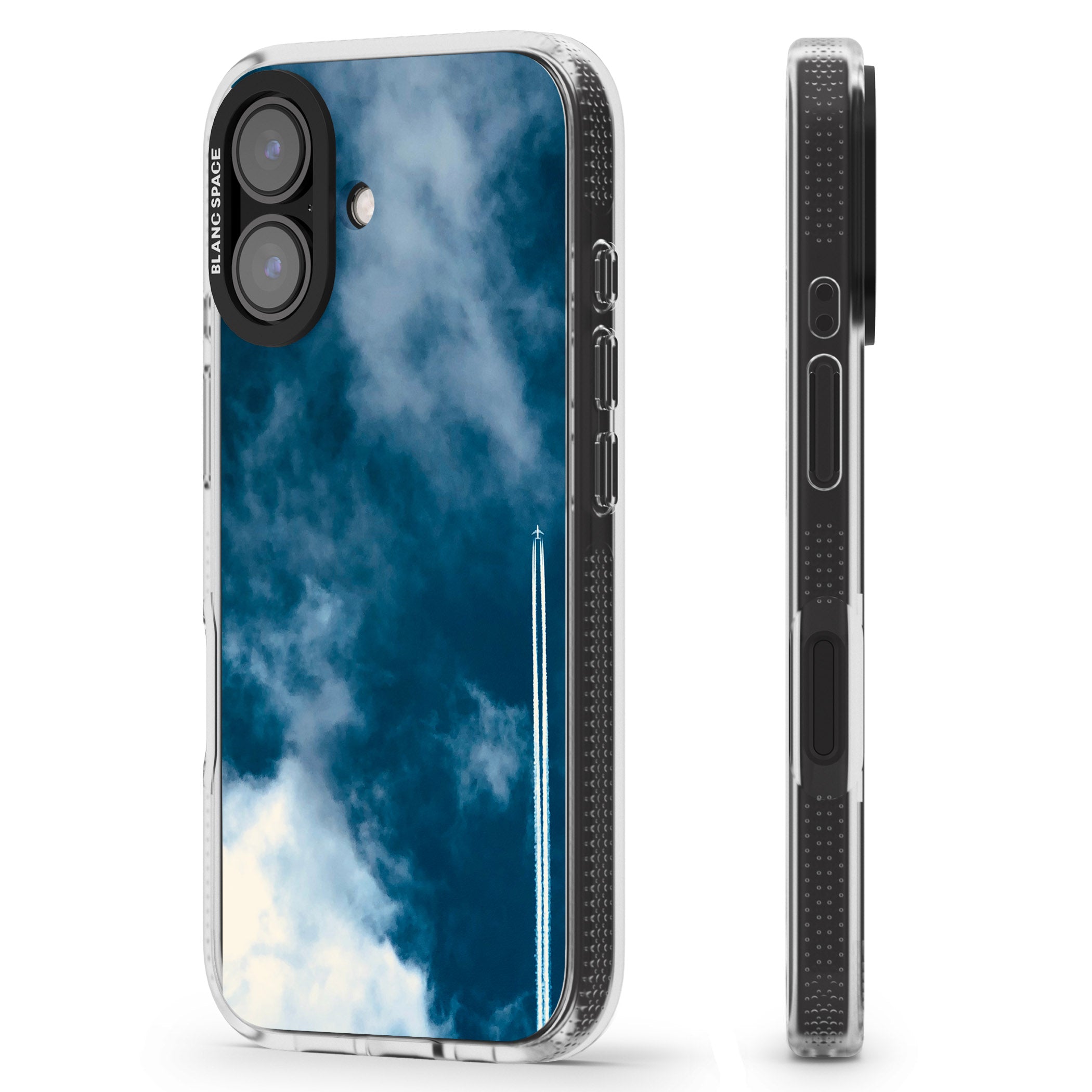 Plane in Cloudy Sky Photograph iPhone 16 / 16 Plus Clear Case Impact Air - Blanc Space