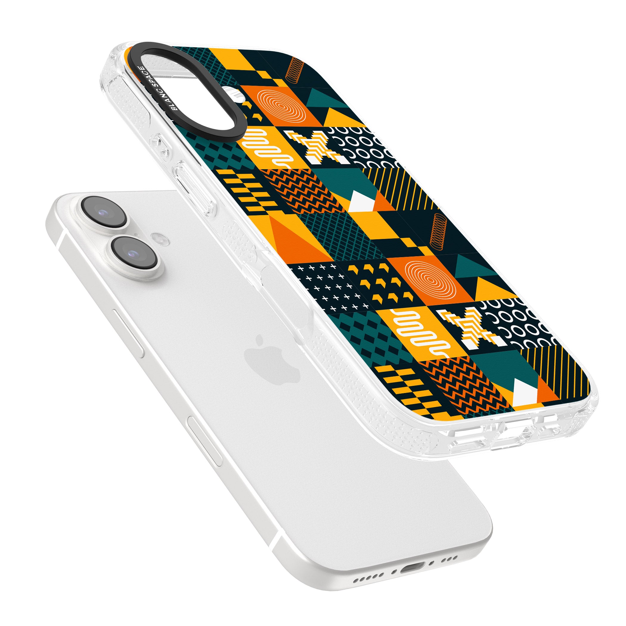 Funky Geometric Patterns: Orange & Dark Green iPhone 16 / 16 Plus Clear Case Impact Air - Blanc Space