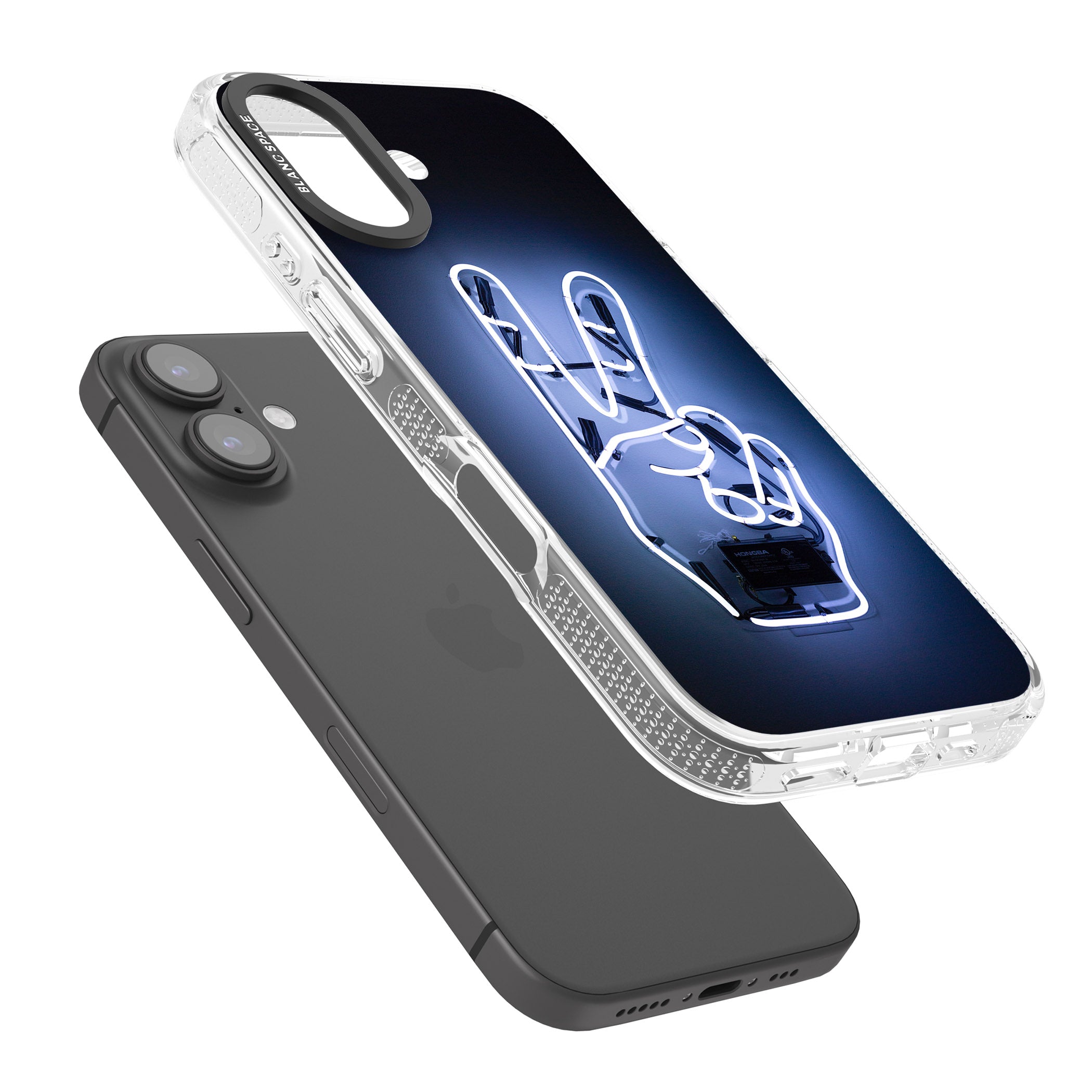 Peace Sign Hand Neon Sign iPhone 16 / 16 Plus Clear Case Impact Air - Blanc Space