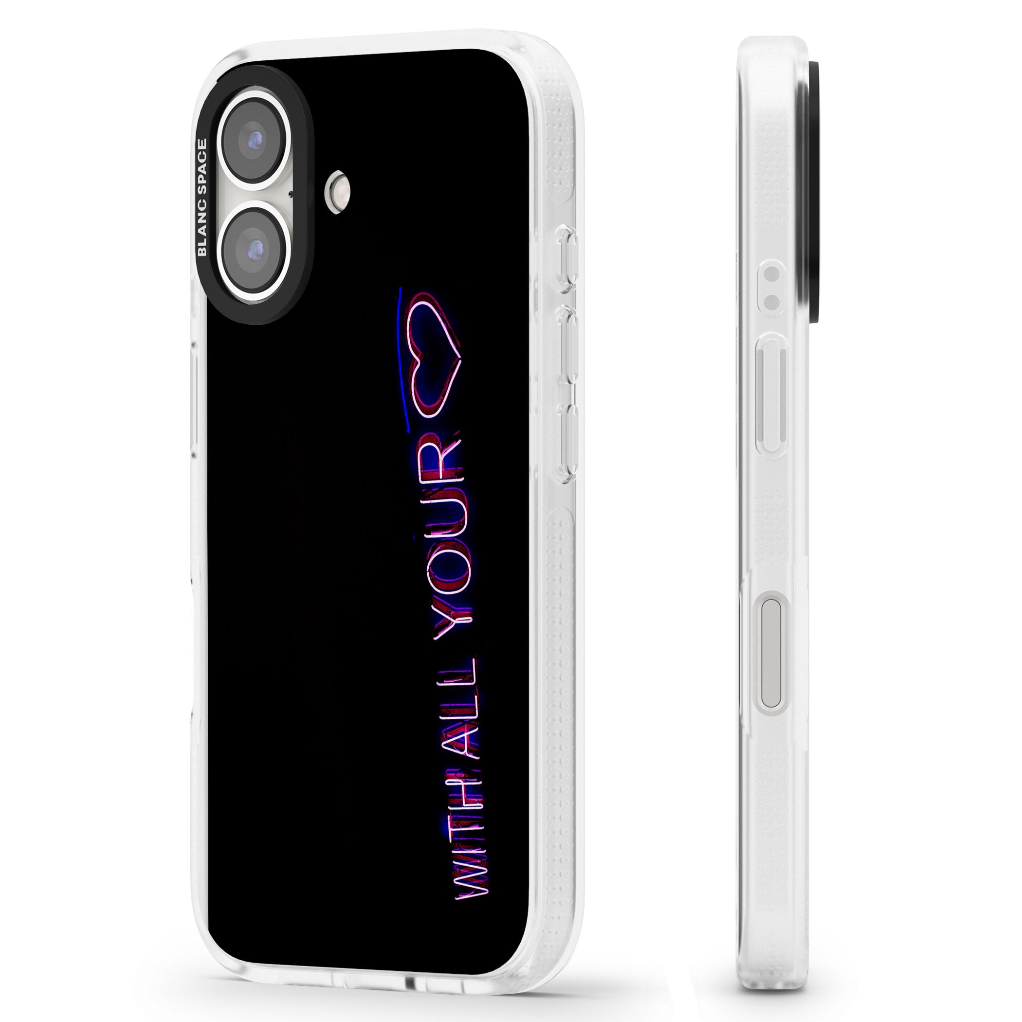 With All Your Heart Neon Sign iPhone 16 / 16 Plus Clear Case Impact Air - Blanc Space