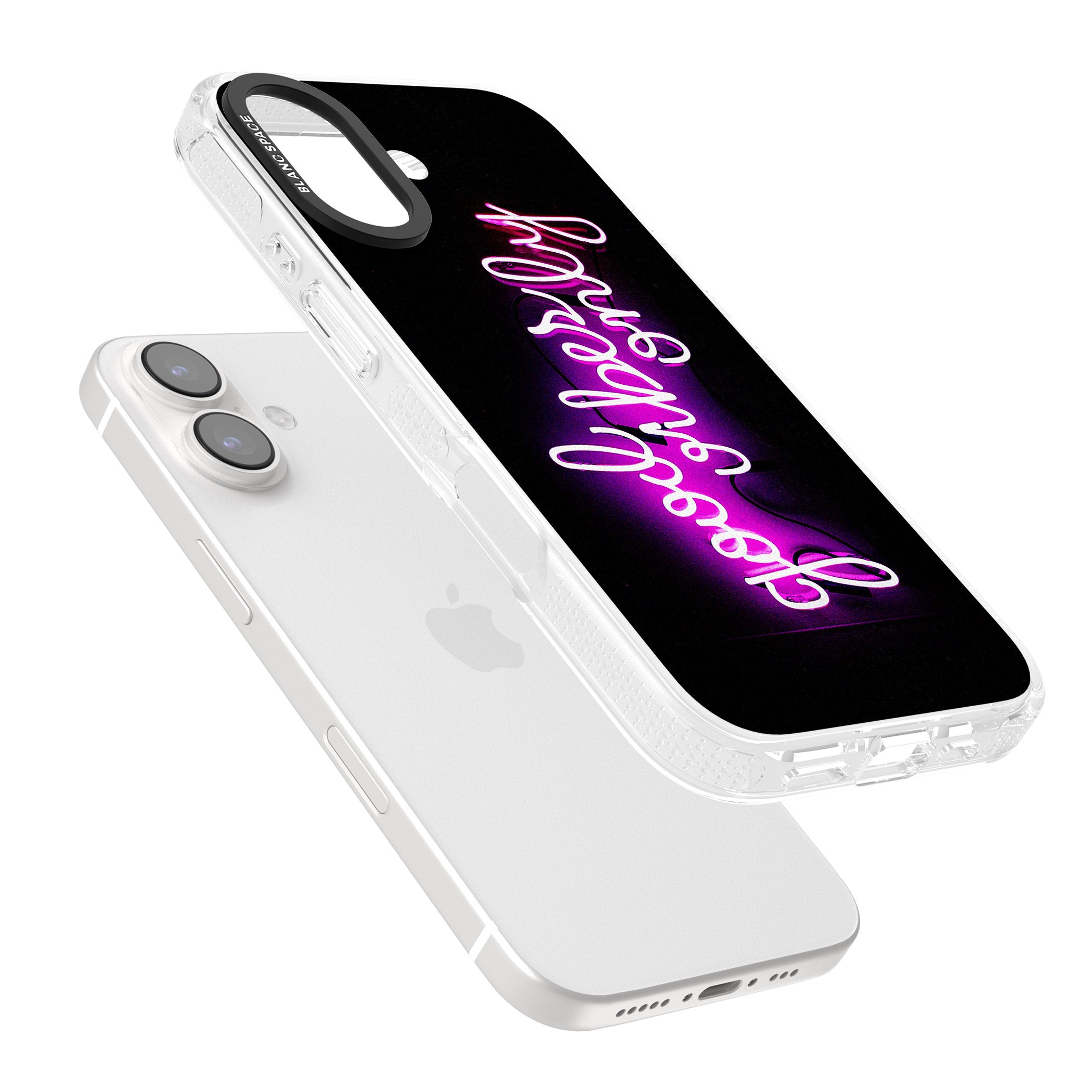 Good Vibes Only Pink Neon iPhone 16 / 16 Plus Clear Case Impact Air - Blanc Space