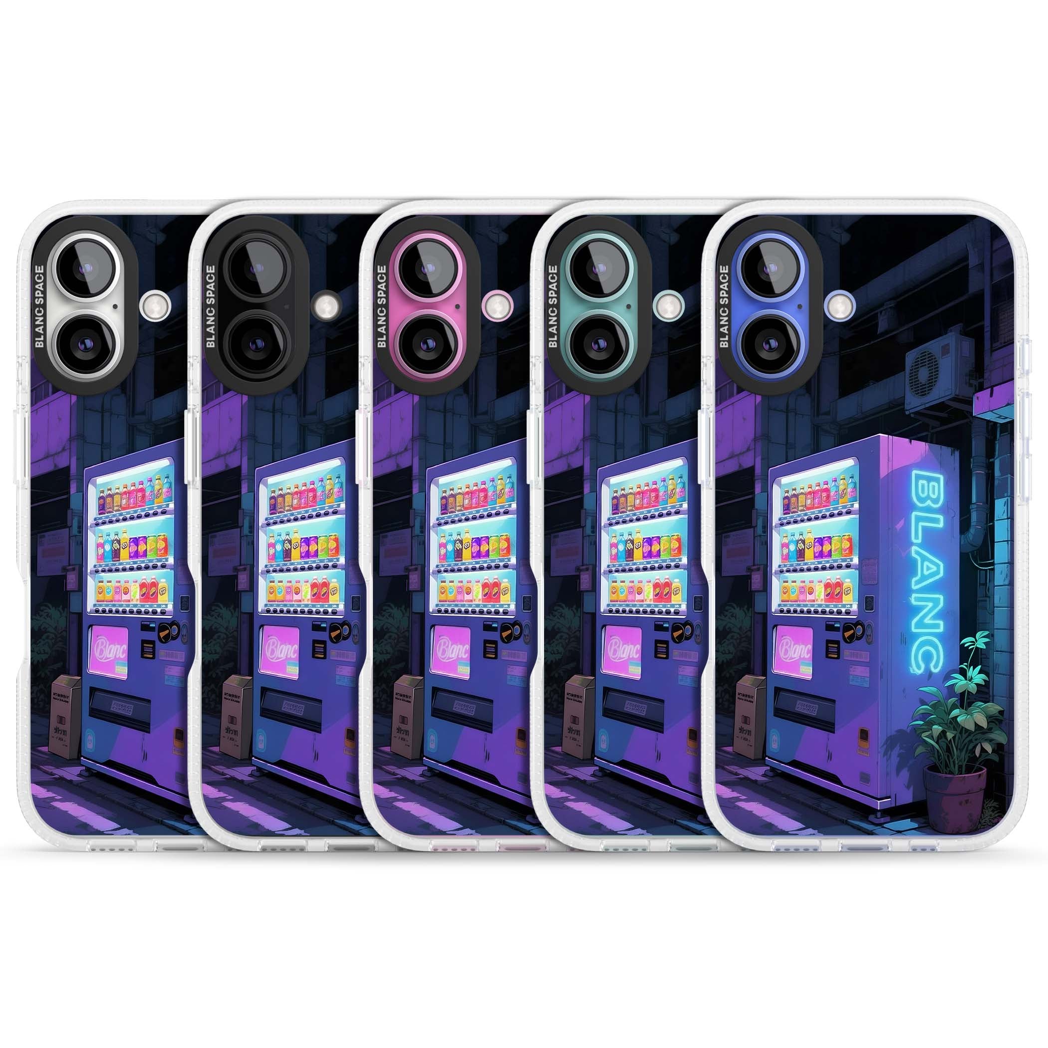 Shibuya Glow Japanese iPhone case featuring a glowing Tokyo vending machine, neon signage, and moody purple alleyway | Clear Case Impact Air case for iPhone 16, iPhone 16 Plus