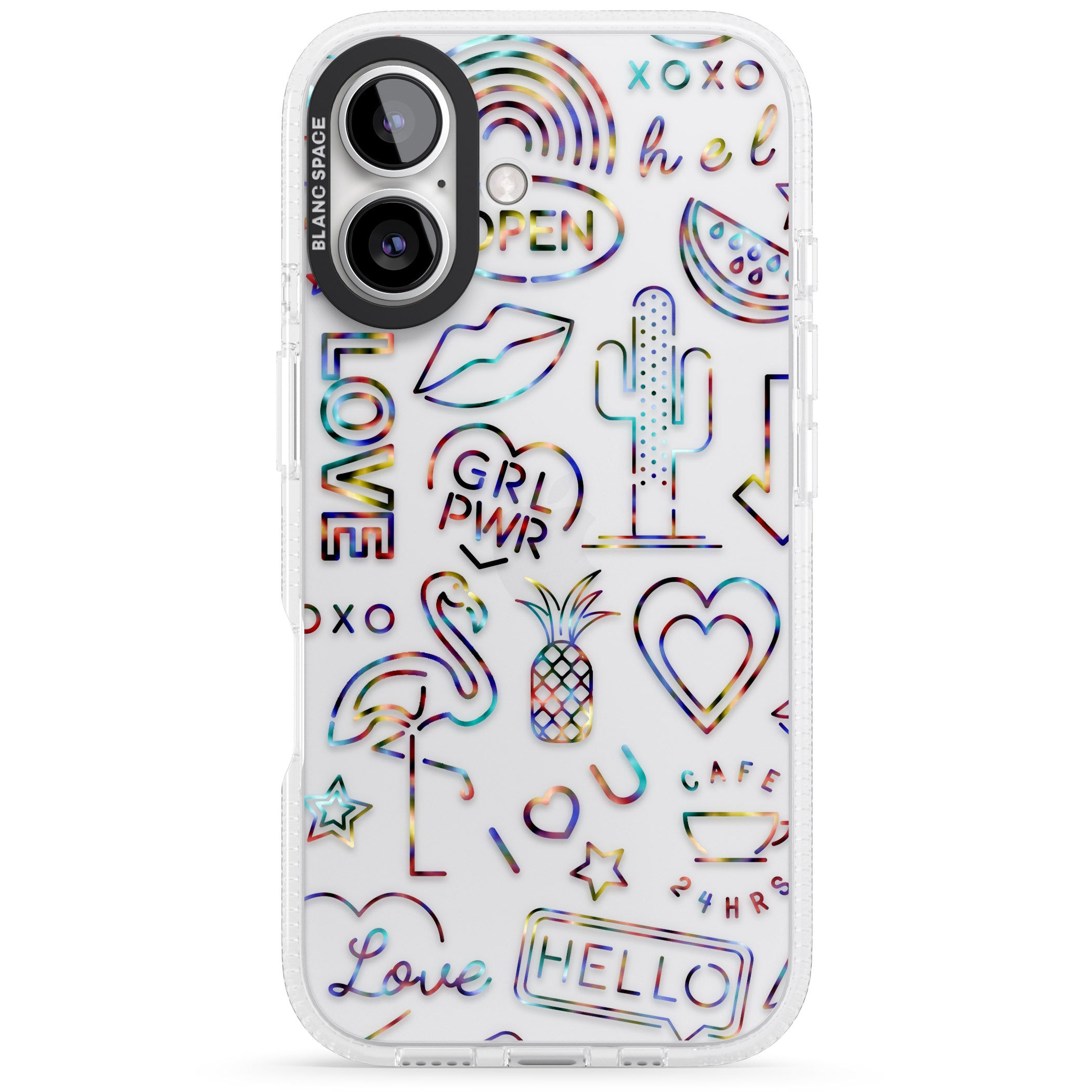 Funky nebula Neon Sign iPhone 16 / 16 Plus Clear Case Impact Air - Blanc Space