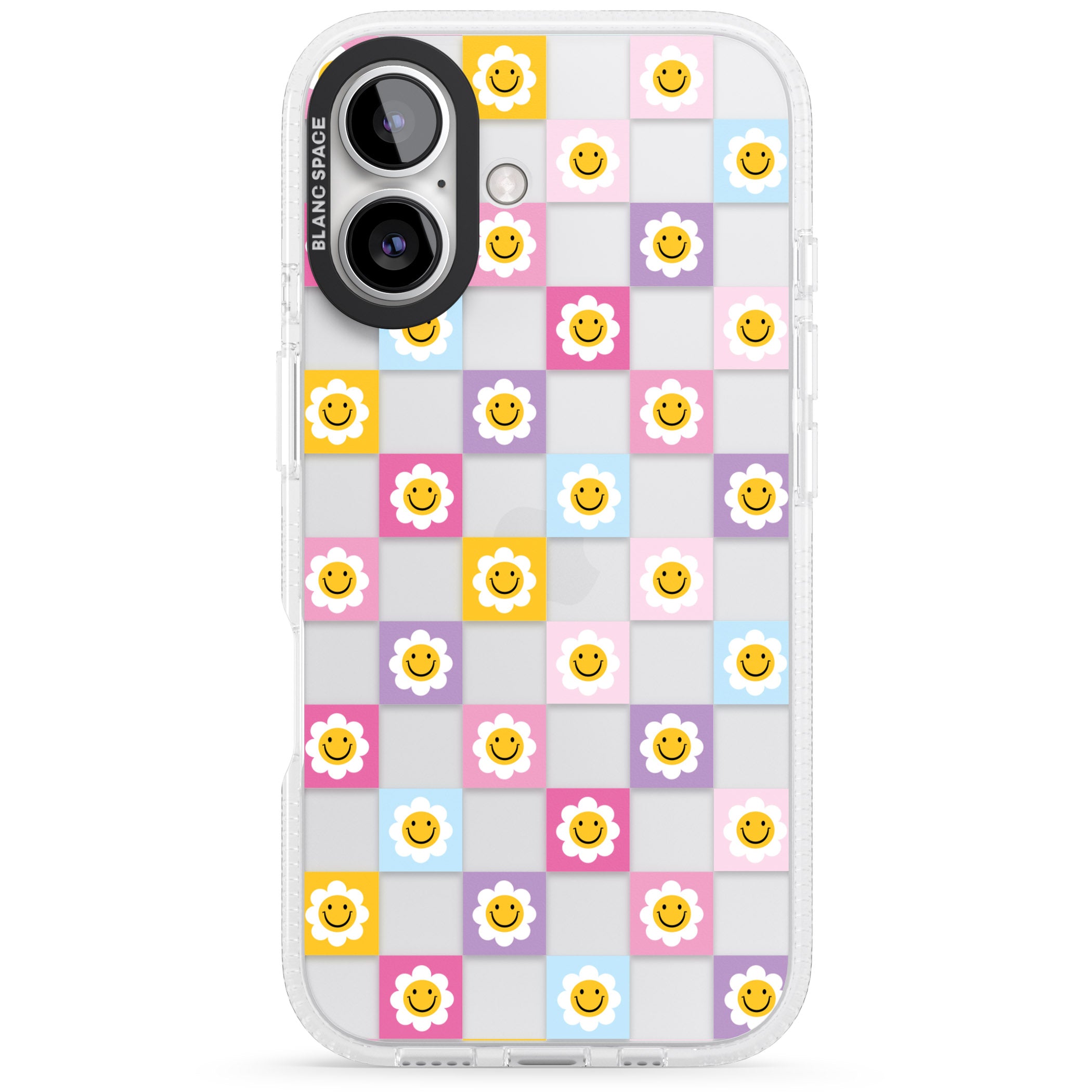 Daisy Squares Pattern iPhone 16 / 16 Plus Clear Case Impact Air - Blanc Space