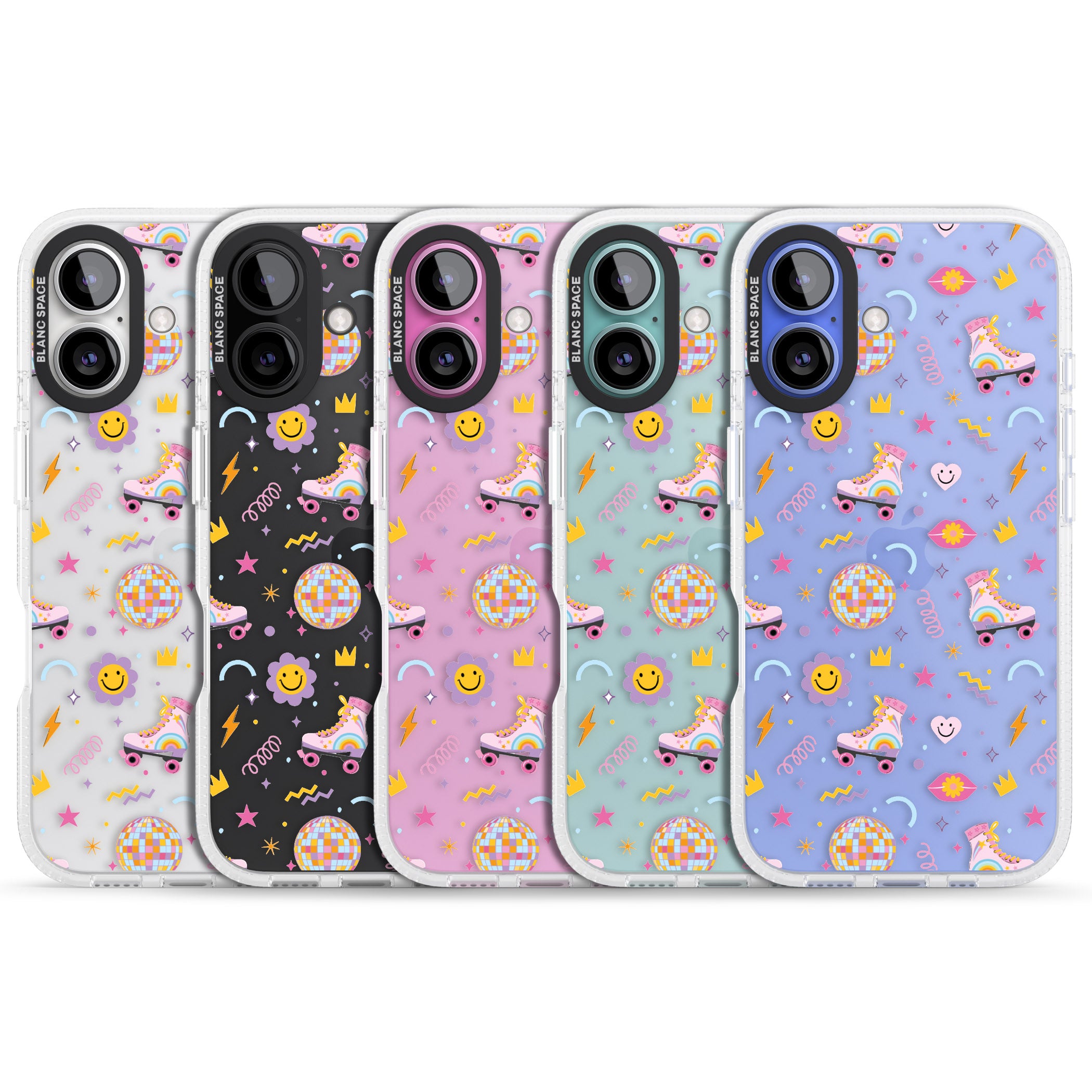 Roller Disco Pattern iPhone 16 / 16 Plus Clear Case Impact Air - Blanc Space