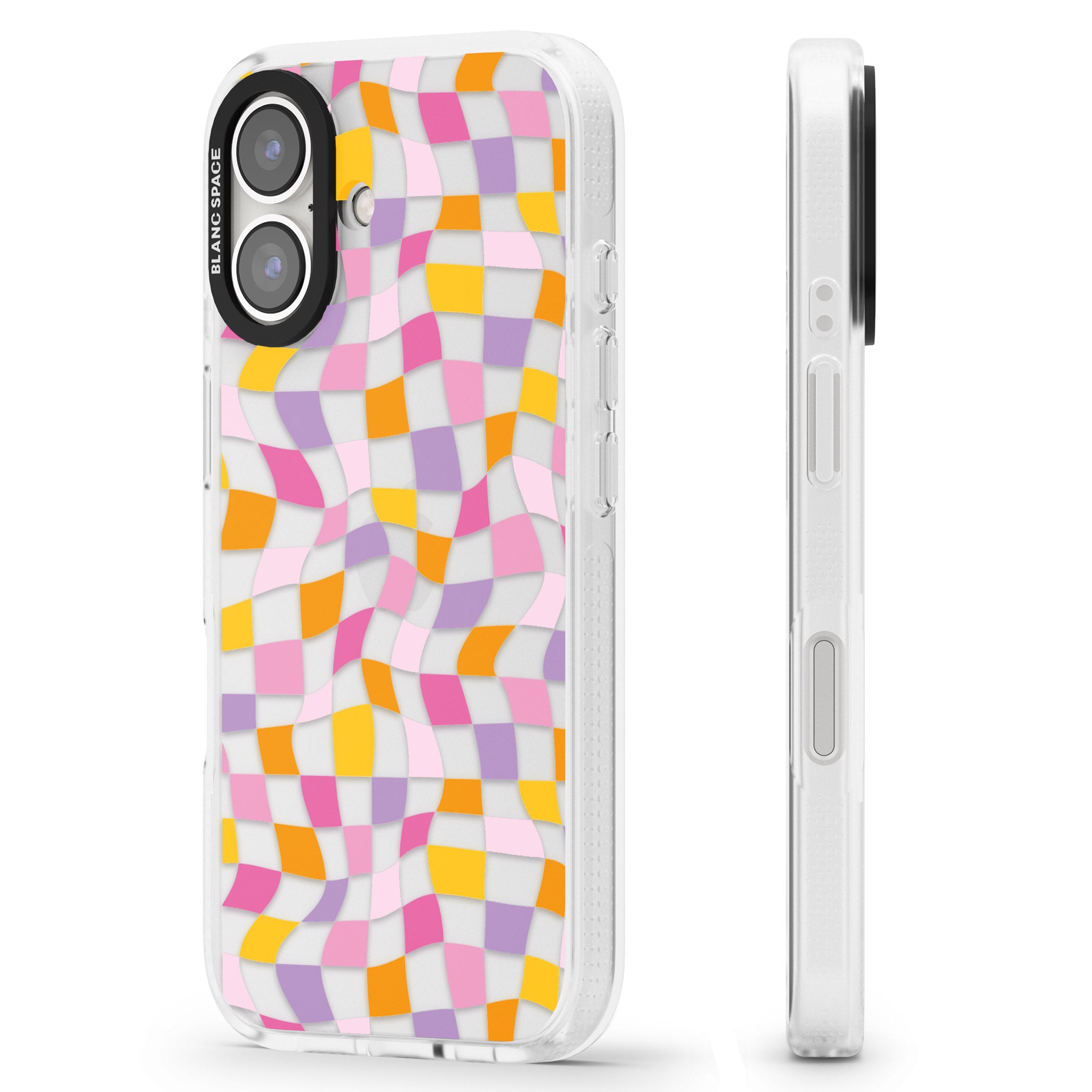 Wonky Squares Pattern iPhone 16 / 16 Plus Clear Case Impact Air - Blanc Space