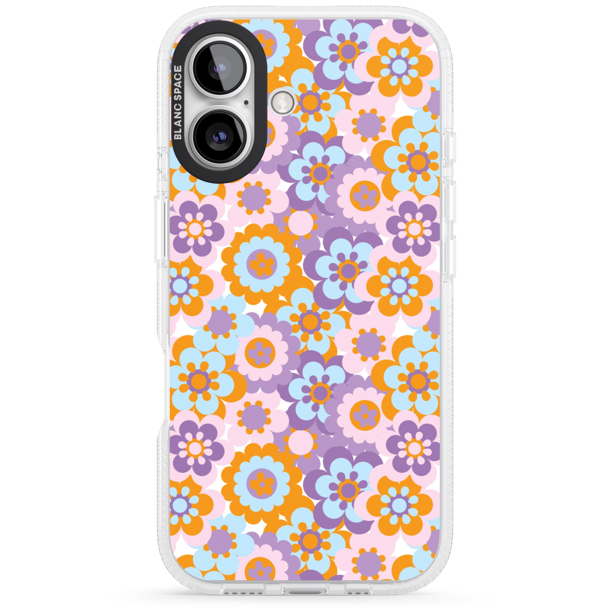 Flower Power Pattern iPhone 16 / 16 Plus Clear Case Impact Air - Blanc Space