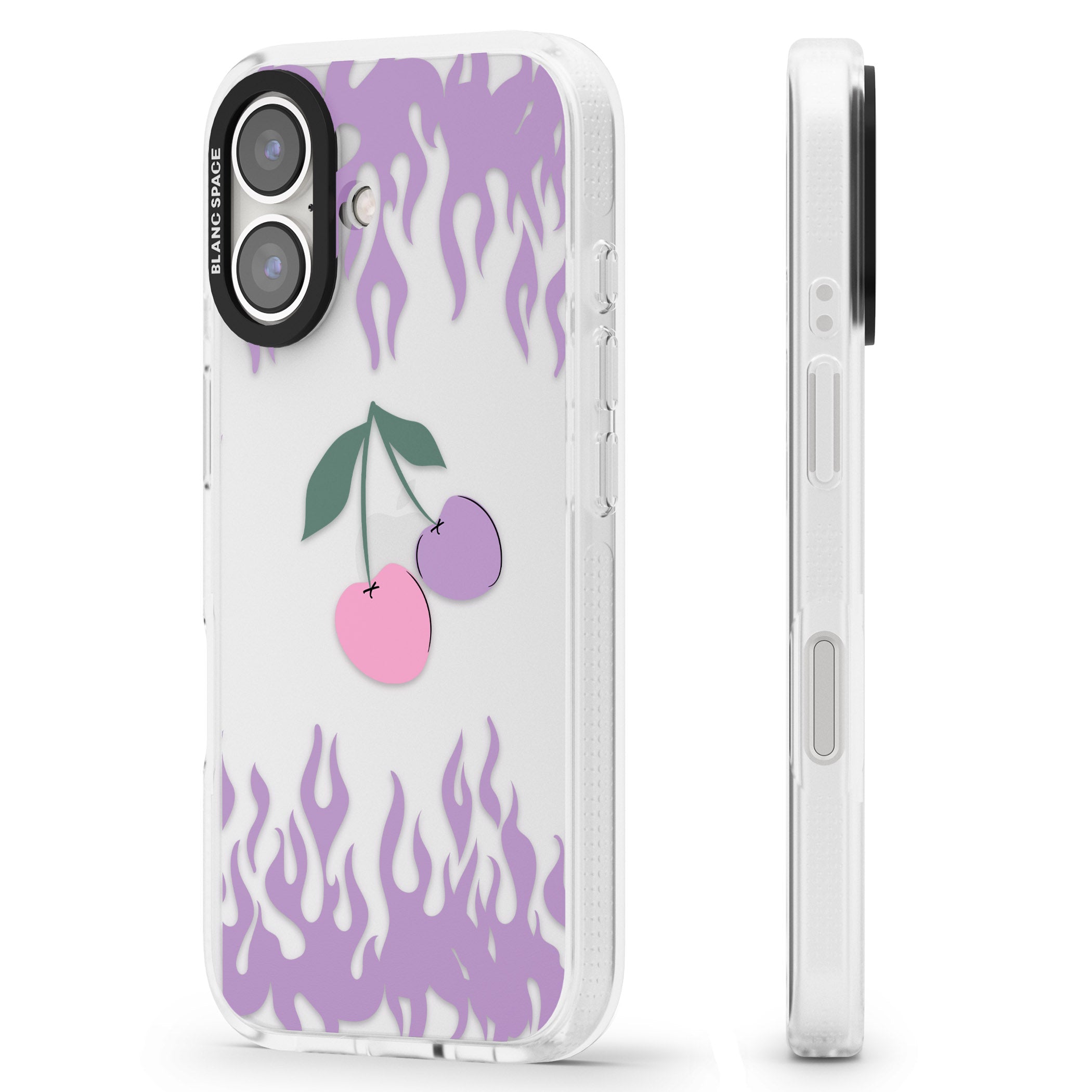 Cherries n' Flames iPhone 16 / 16 Plus Clear Case Impact Air - Blanc Space