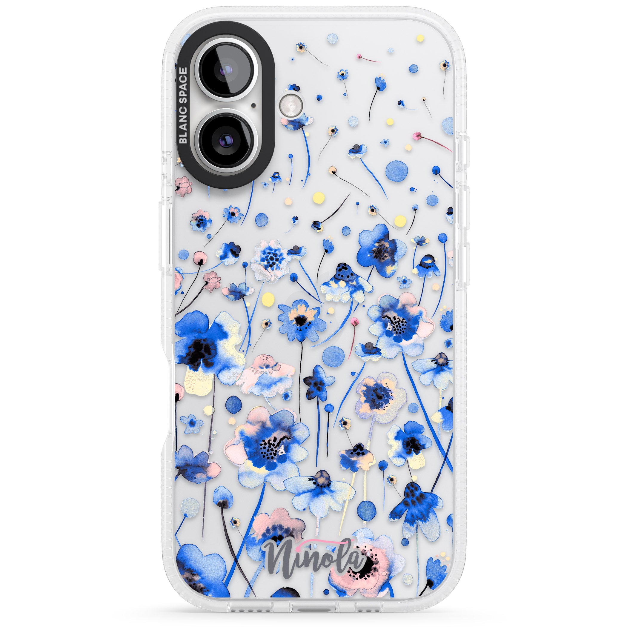 Ink Flowers Blue iPhone 16 / 16 Plus Clear Case Impact Air - Blanc Space