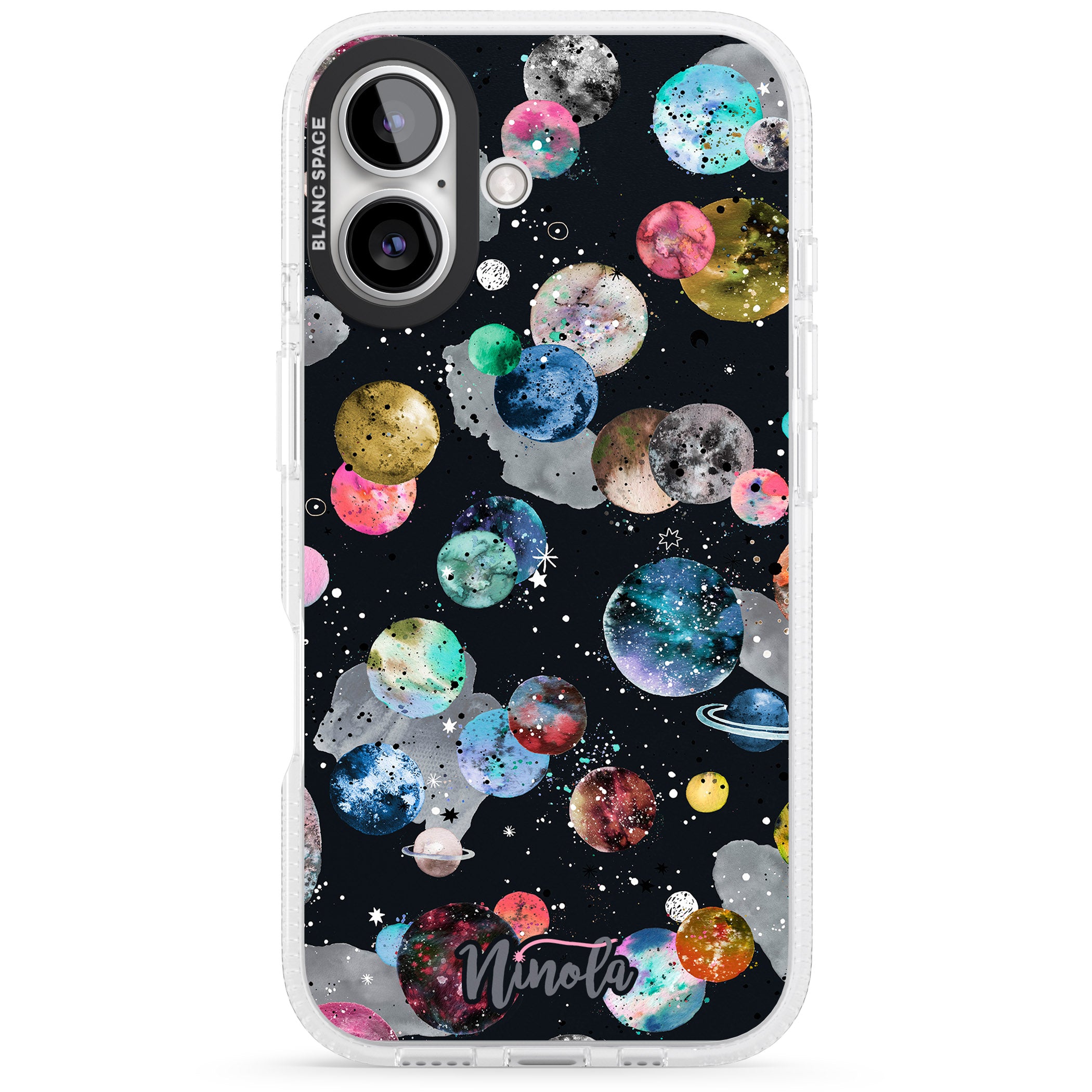 Space Planets iPhone 16 / 16 Plus Clear Case Impact Air - Blanc Space
