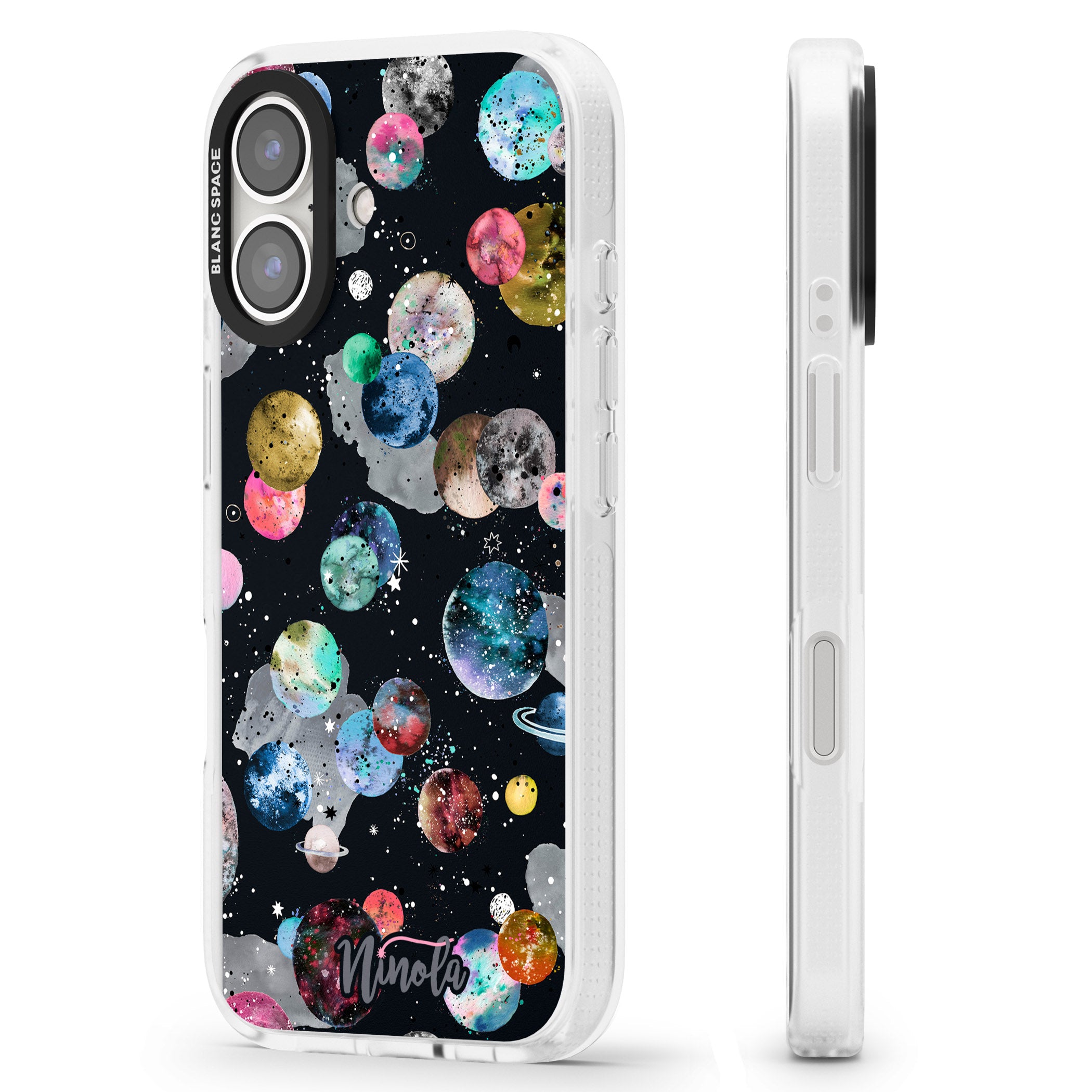 Space Planets iPhone 16 / 16 Plus Clear Case Impact Air - Blanc Space