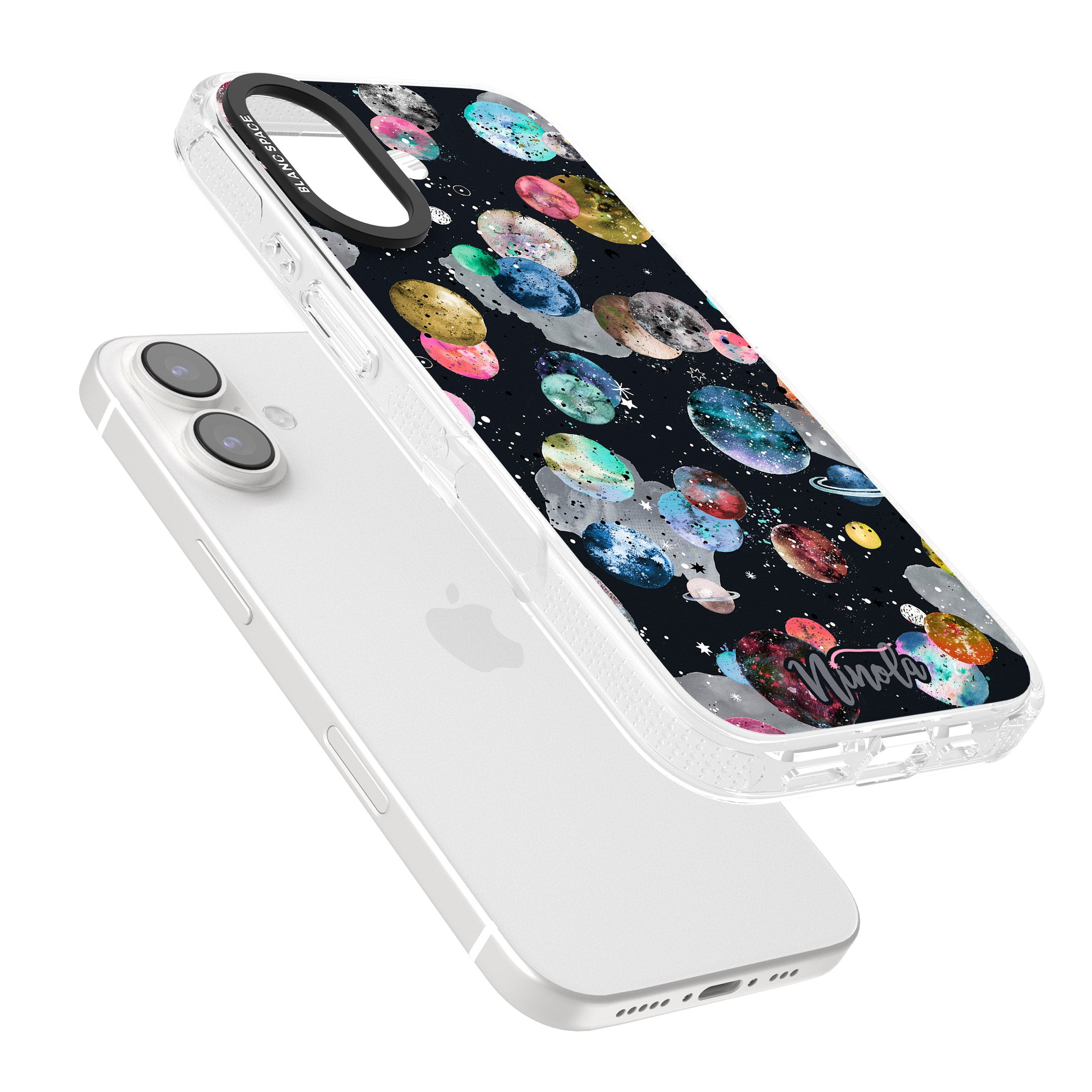 Space Planets iPhone 16 / 16 Plus Clear Case Impact Air - Blanc Space